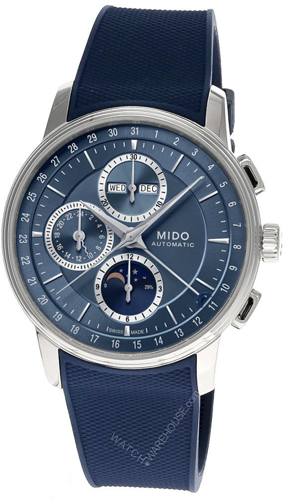 MIDO Baroncelli Moonphase CHRONO 42MM AUTO Blue Rubber Men's Watch M027.625.17.041.00 / M0276251704100