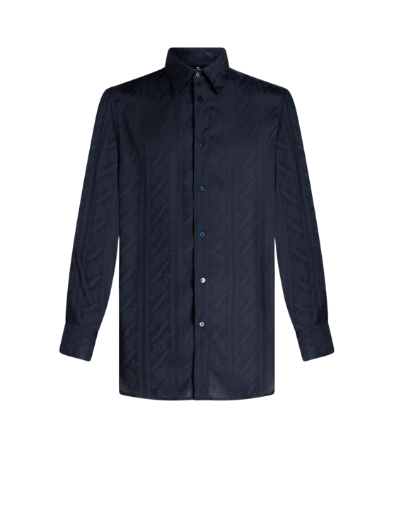 Etro, Chemise En Jacquard De Soie, Homme, Bleu Marine, Taille L