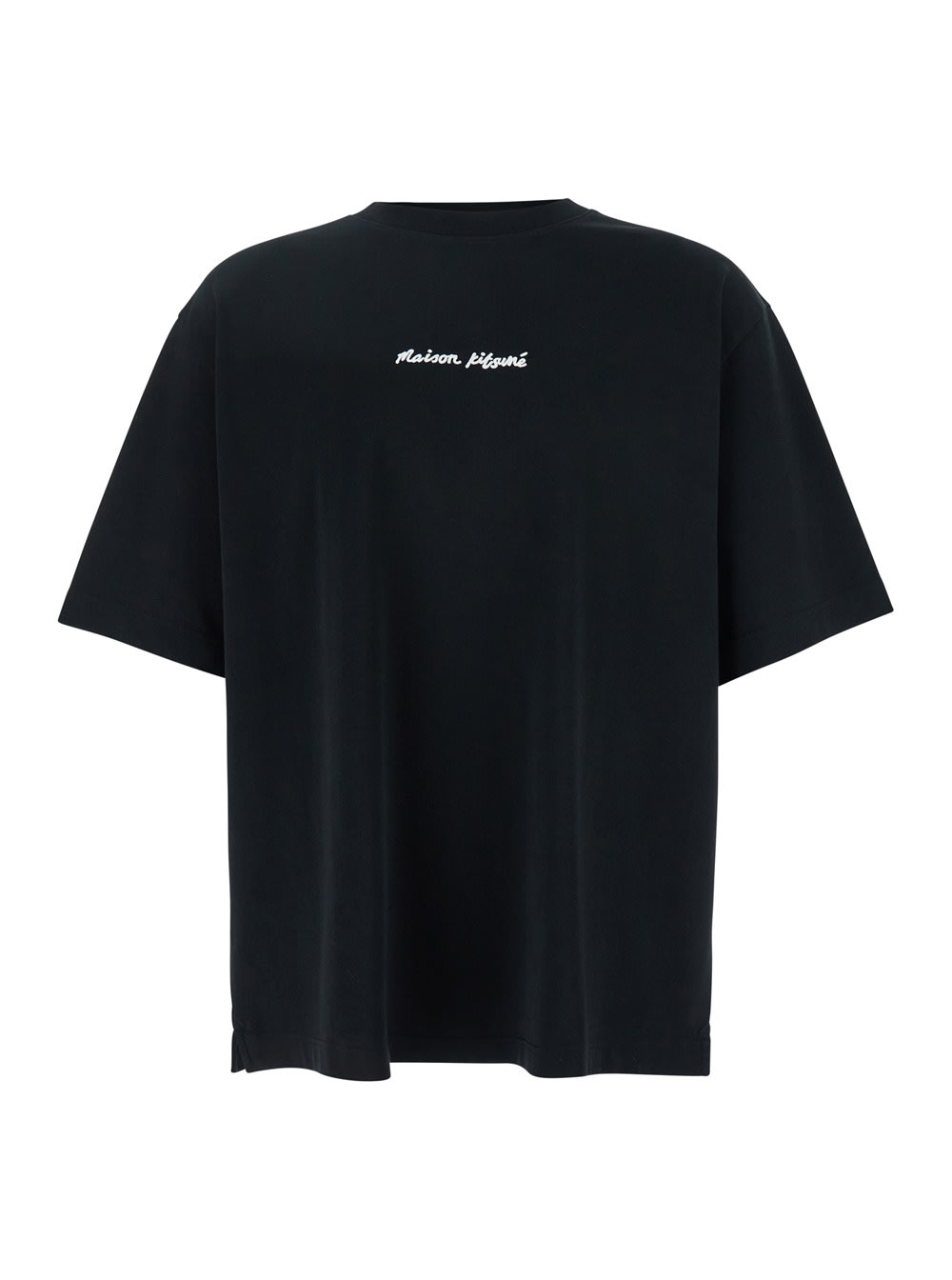 Maison Kitsuné Black T-shirt With Logo Lettering Printed On The Front In Cotton Man