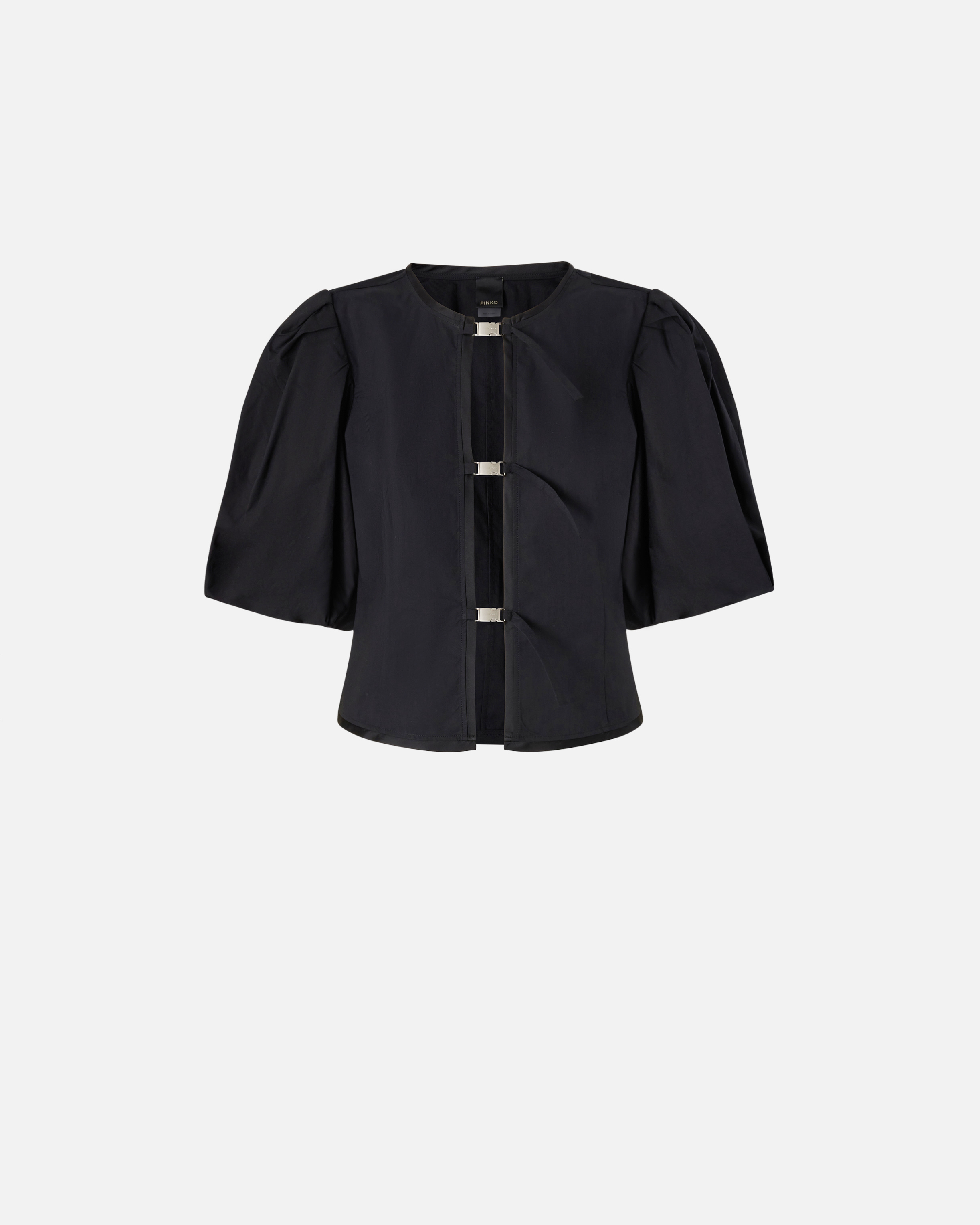 Pinko, Blouse en coton avec boucles en métal, Noir limousine, XS