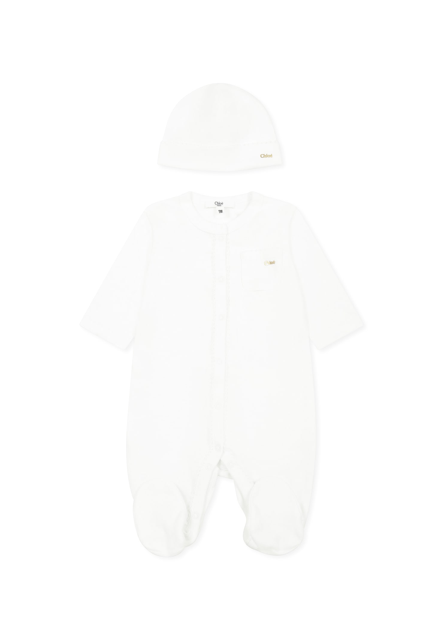 Chloé White Babygrow Set For Baby Girl With Logo