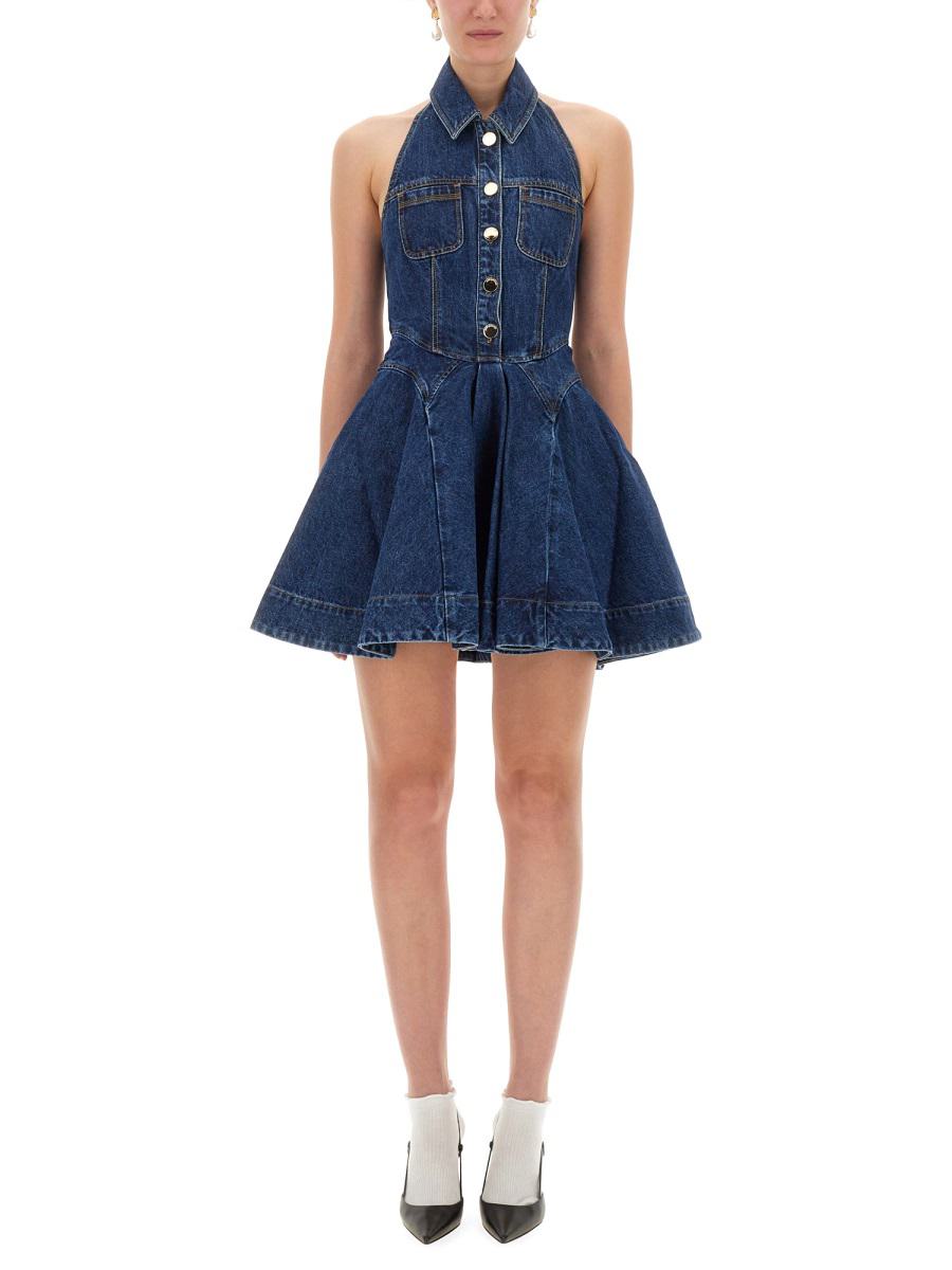 Self-Portrait Denim Flared Mini Dress