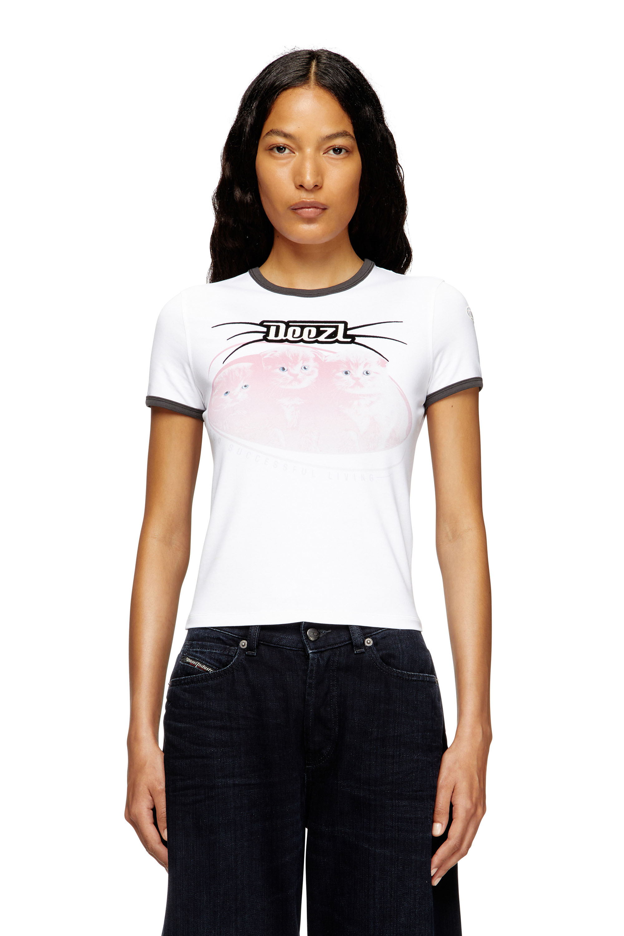 Diesel - Cotton T-shirt with flock print - T-Shirts - Woman - To Be Defined