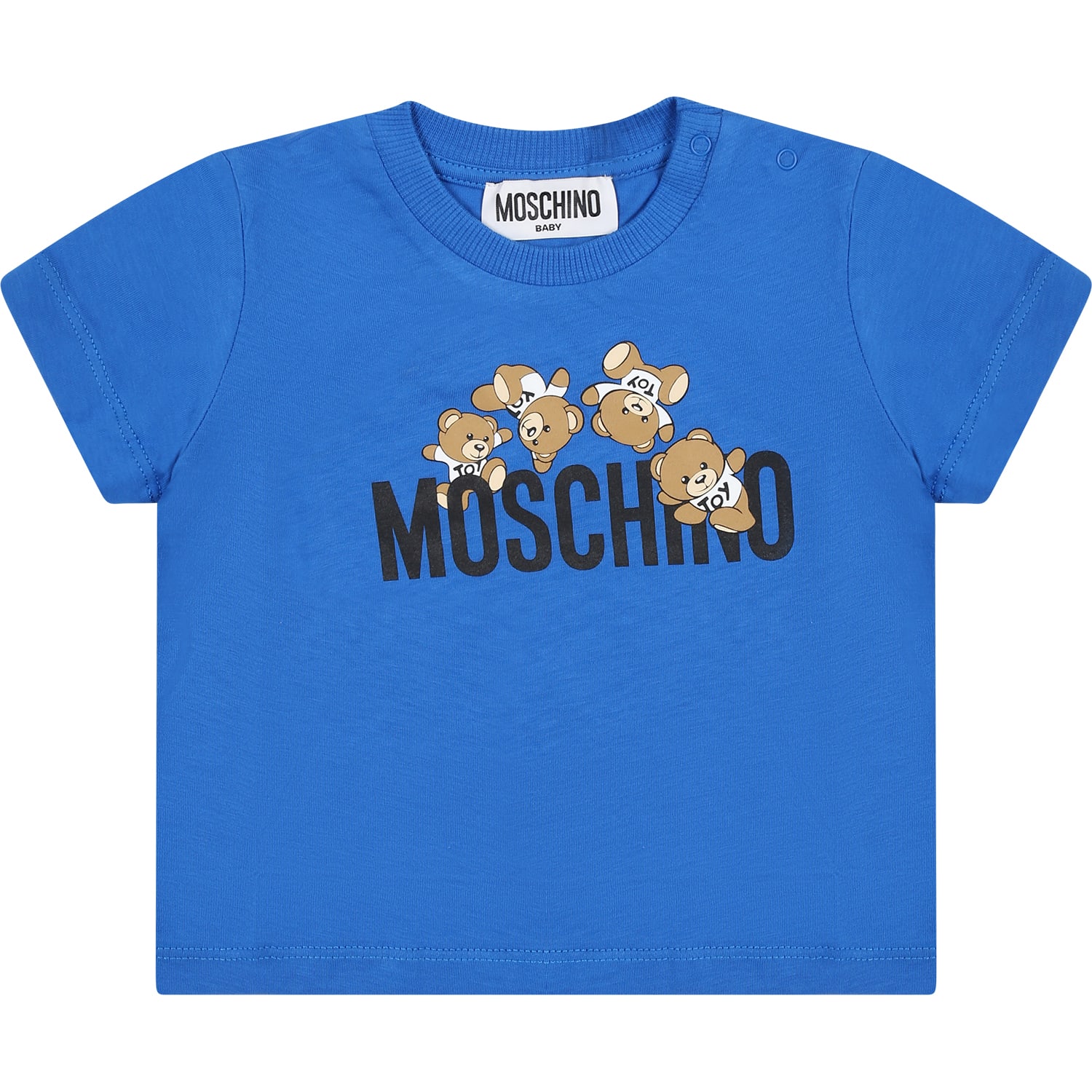 Moschino Blue T-shirt For Baby Boy With Teddy Bears And Logo