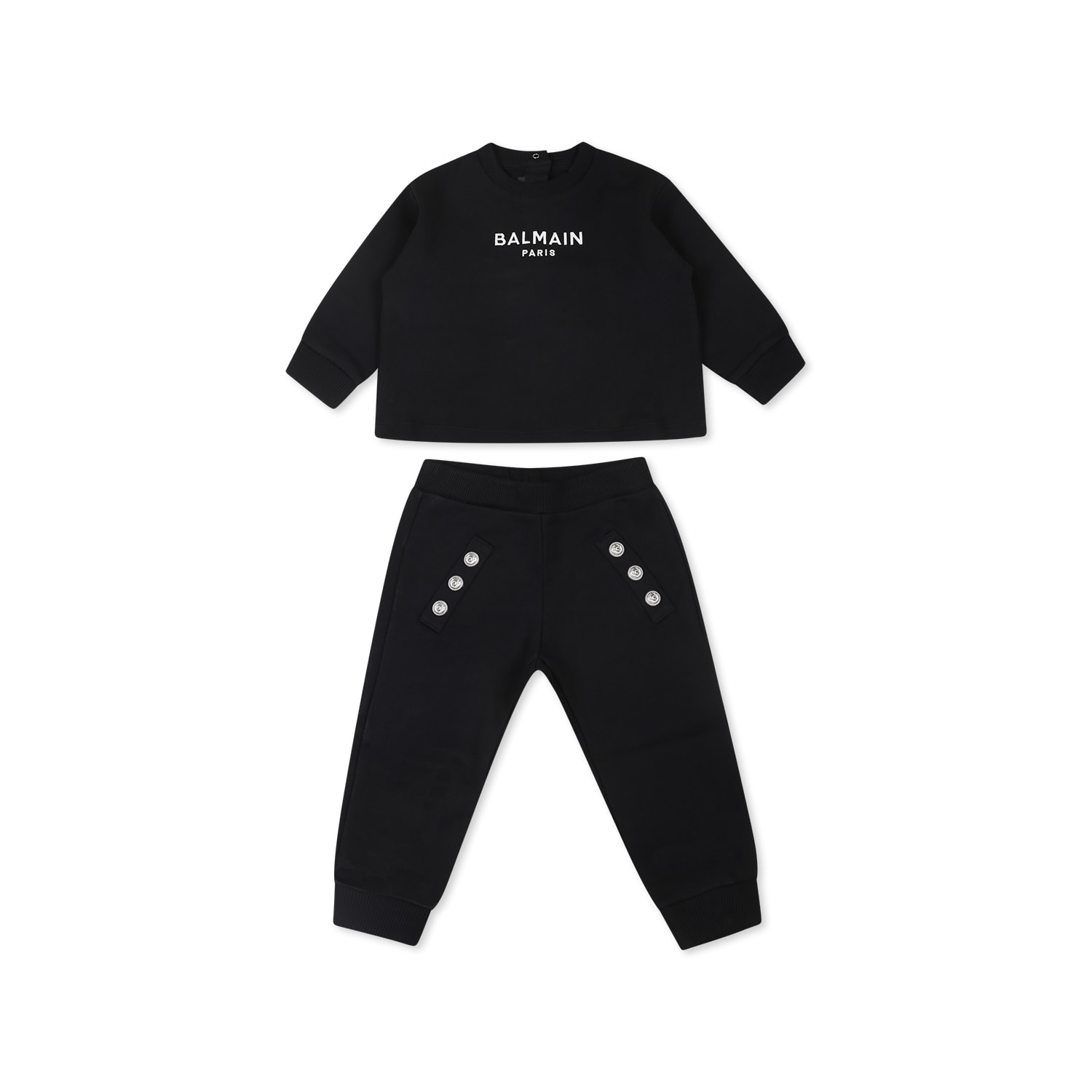 Balmain Black Suit For Baby Girl With Logo