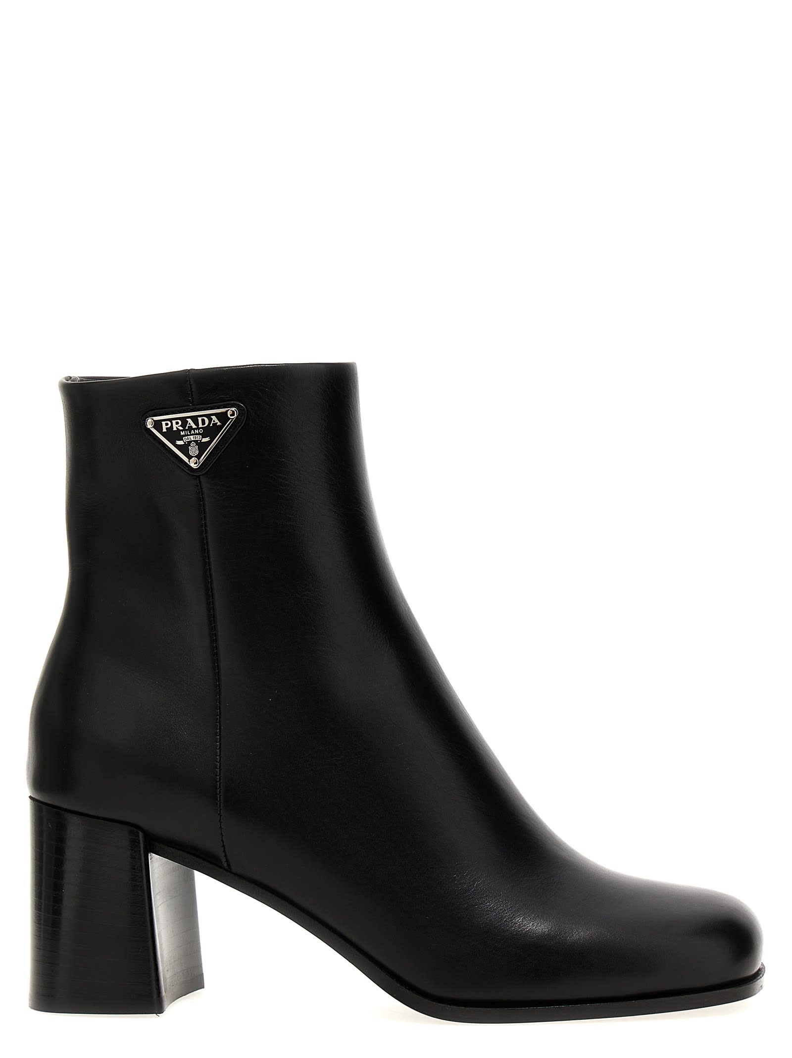Prada Logo Leather Ankle Boots
