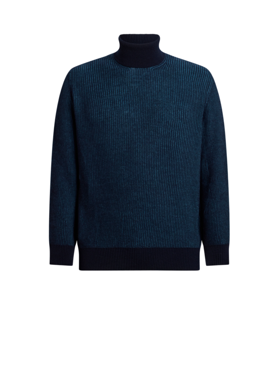 Etro, Pull À Col Roulé En Laine Côtelée, Homme, Bleu, Taille XS