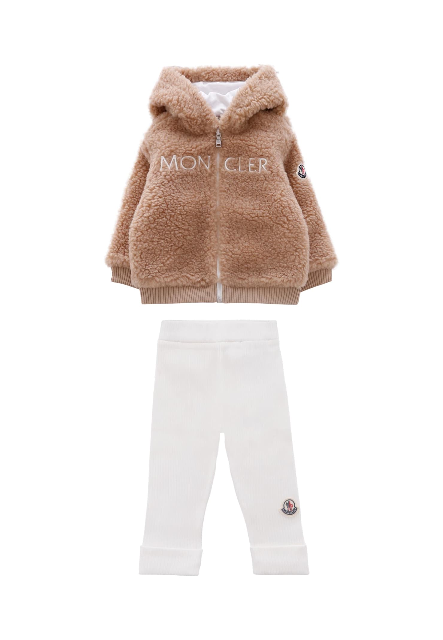 Moncler Beige Suit For Babykids With Logo