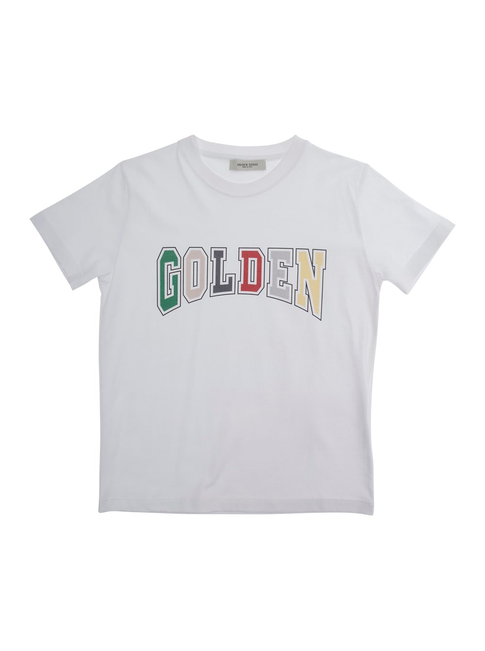 Golden Goose journey White Crewneck T-shirt With Maxi Logo Lettering On The Front In Cotton Boy