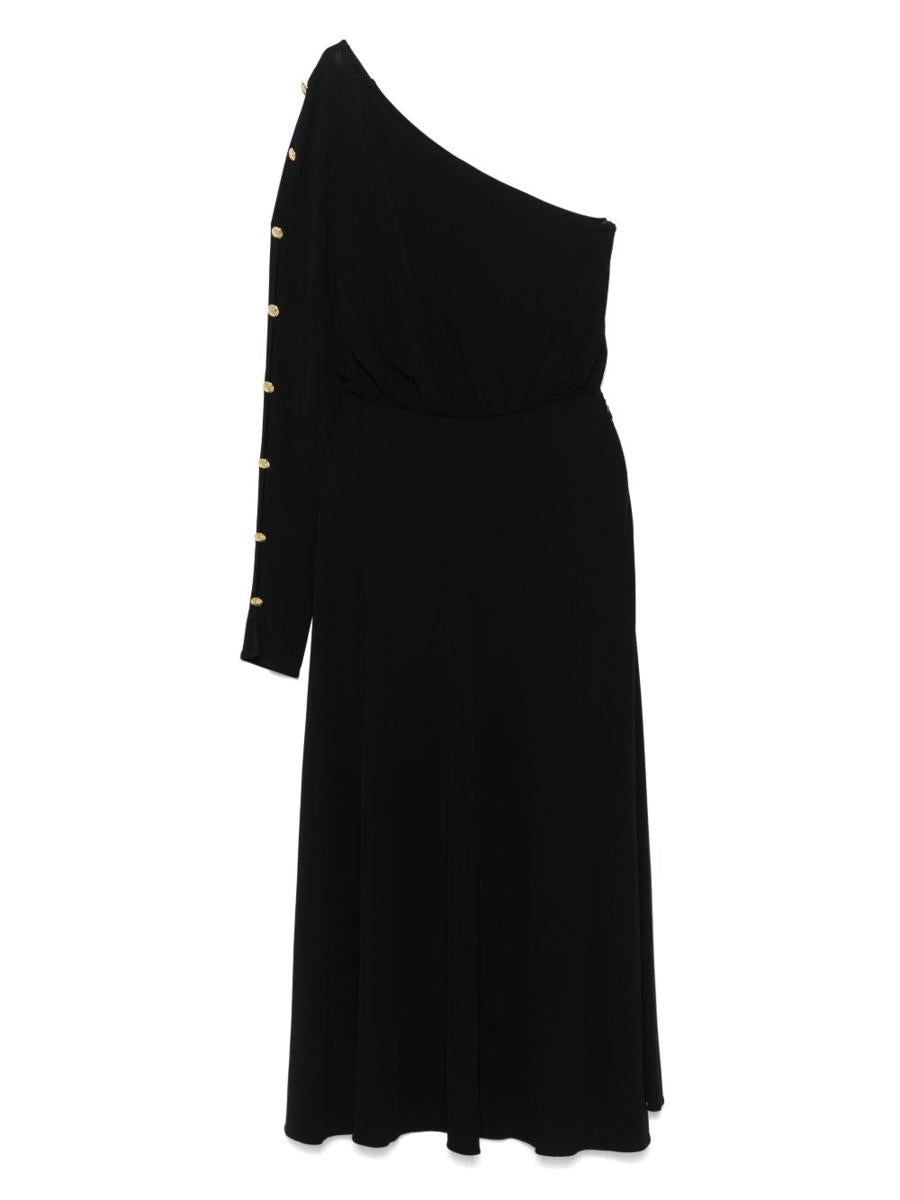 Elisabetta Franchi Black Single-Shoulder Midi Dress