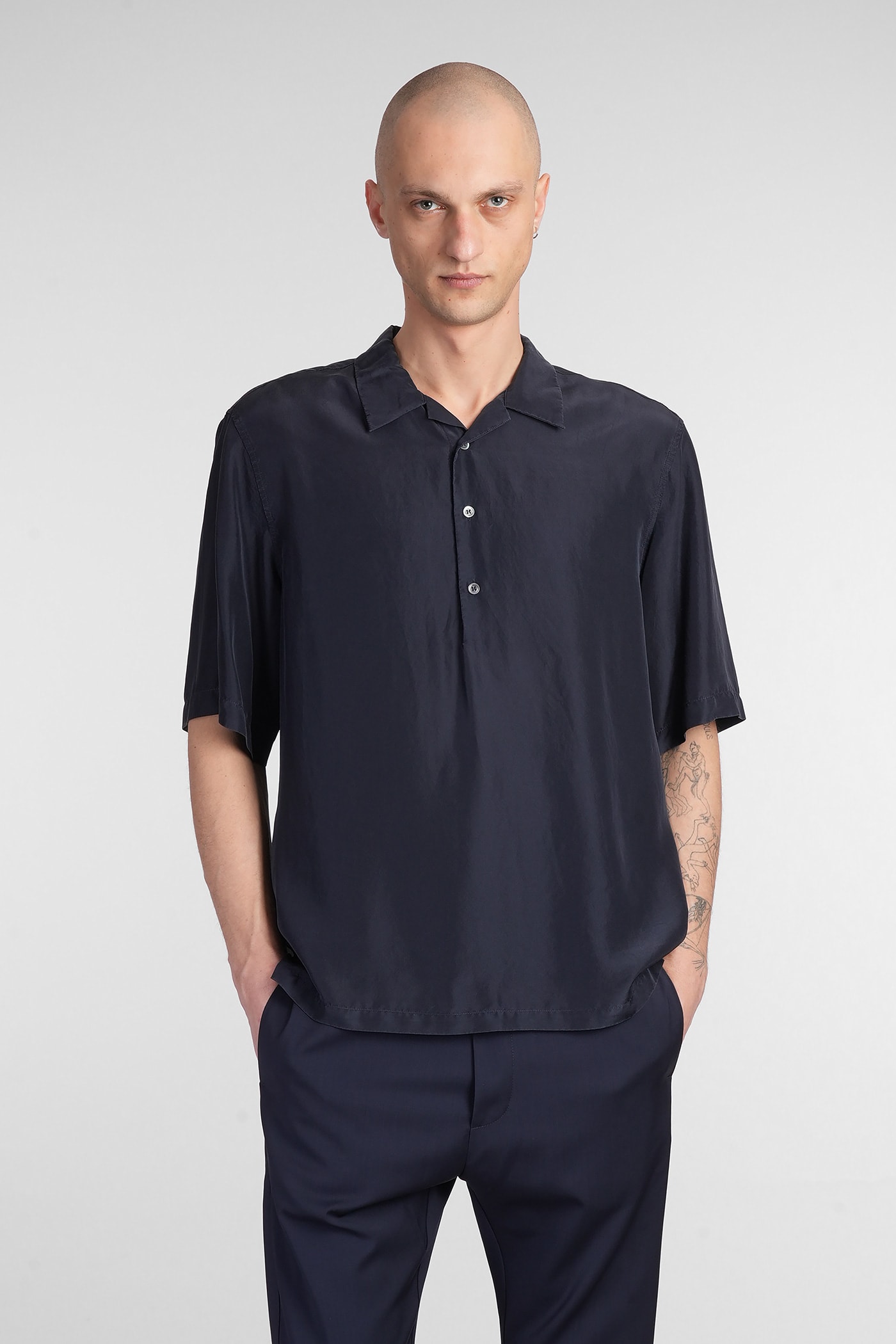 Barena Mola Shirt In Blue Silk