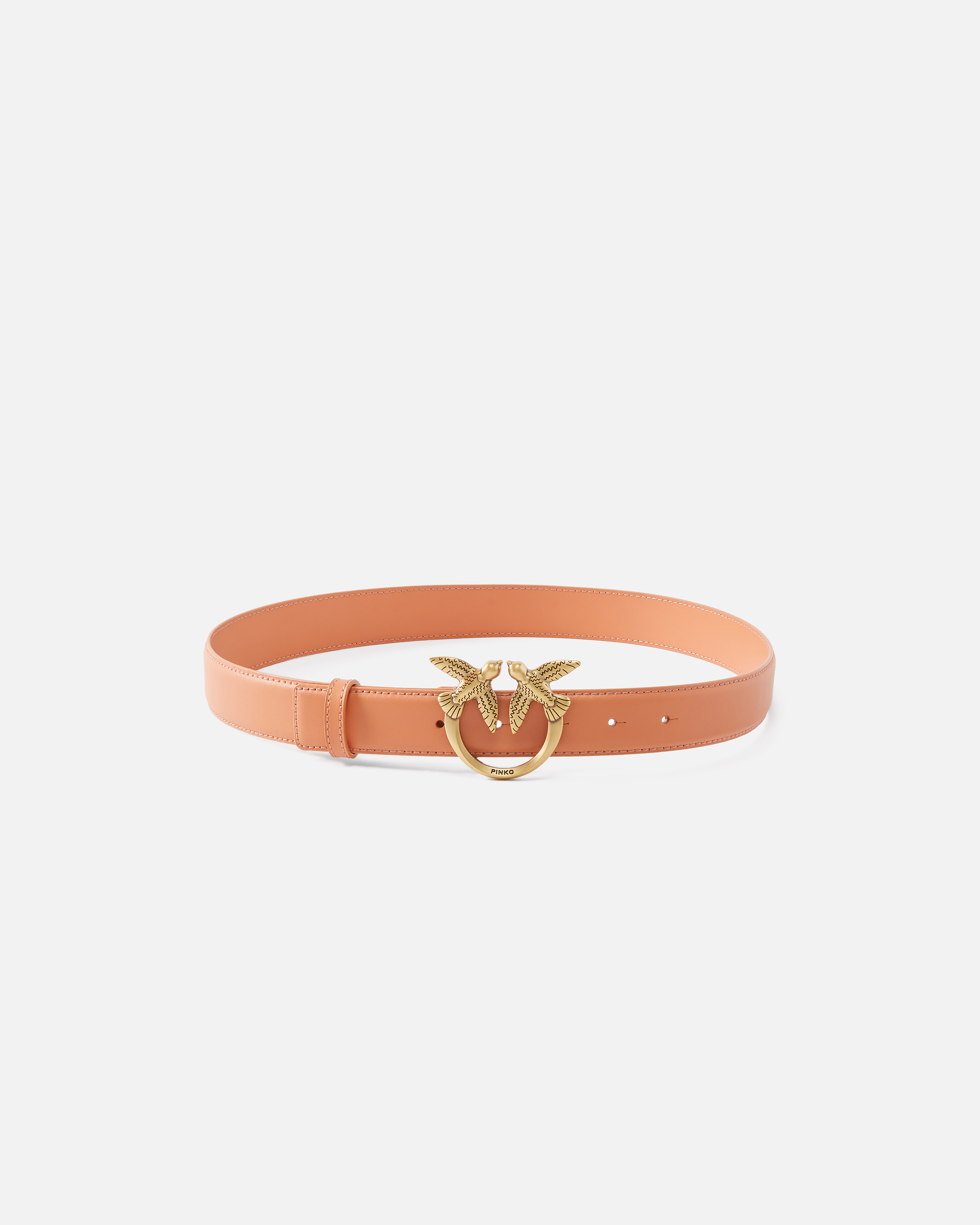 Pinko, Ceinture Love Birds en cuir 3cm, Orange brandy-or antique, XS