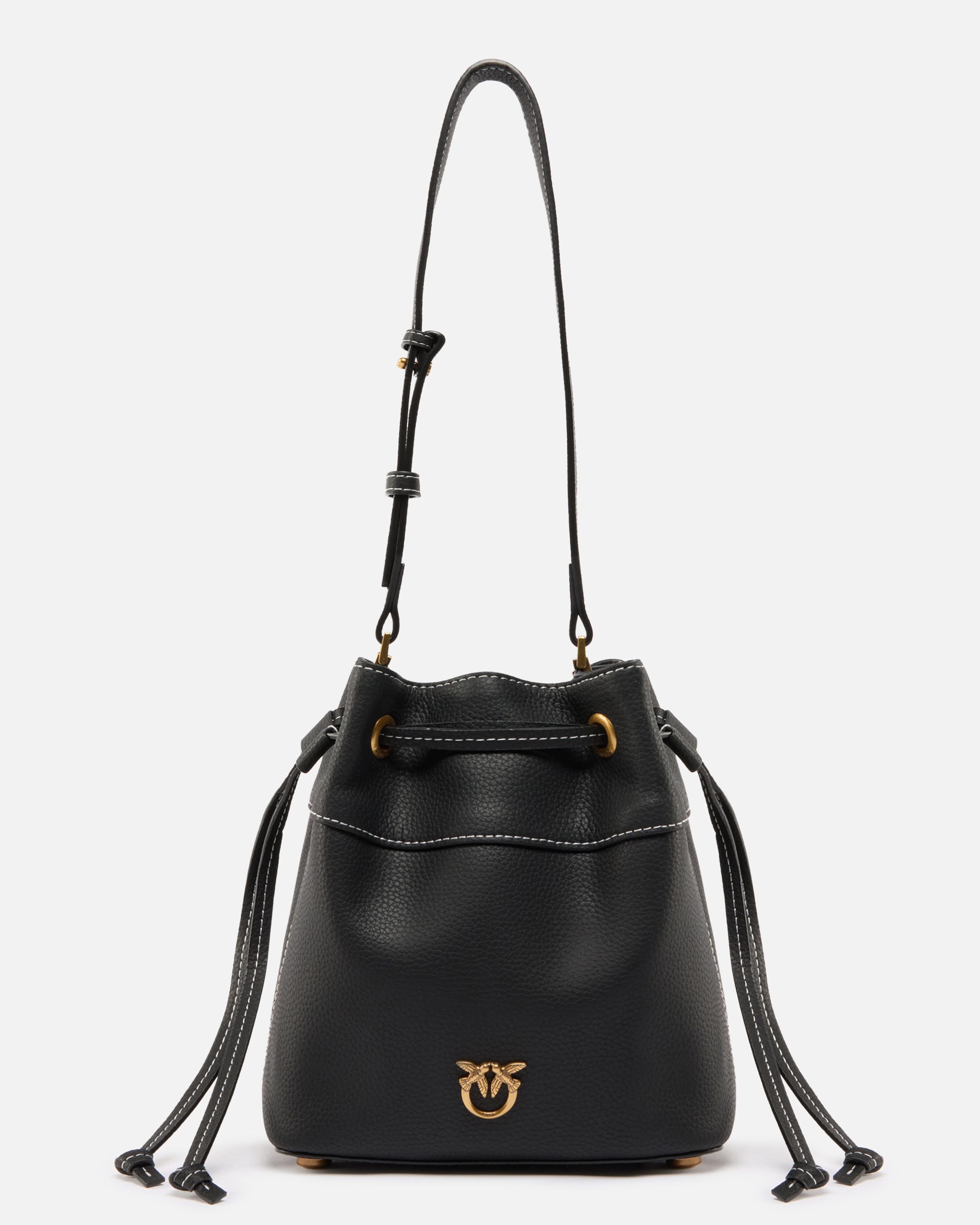 Pinko, Petit sac seau à bandoulière en cuir, Noir-vieil or, U