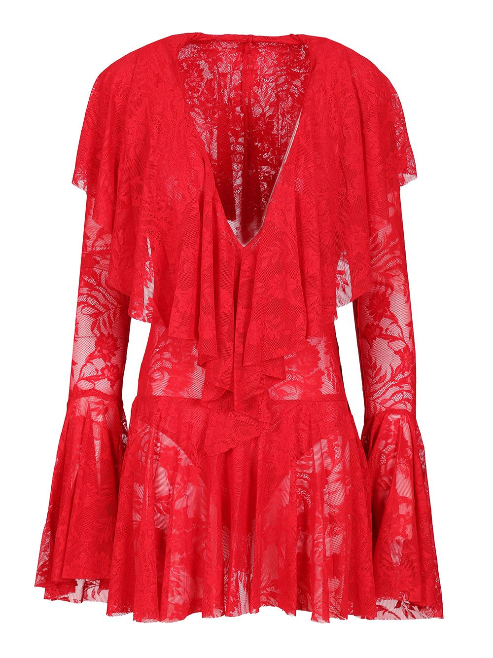 Norma Kamali Long Sleeve Deep V Ruffle Mini Dress