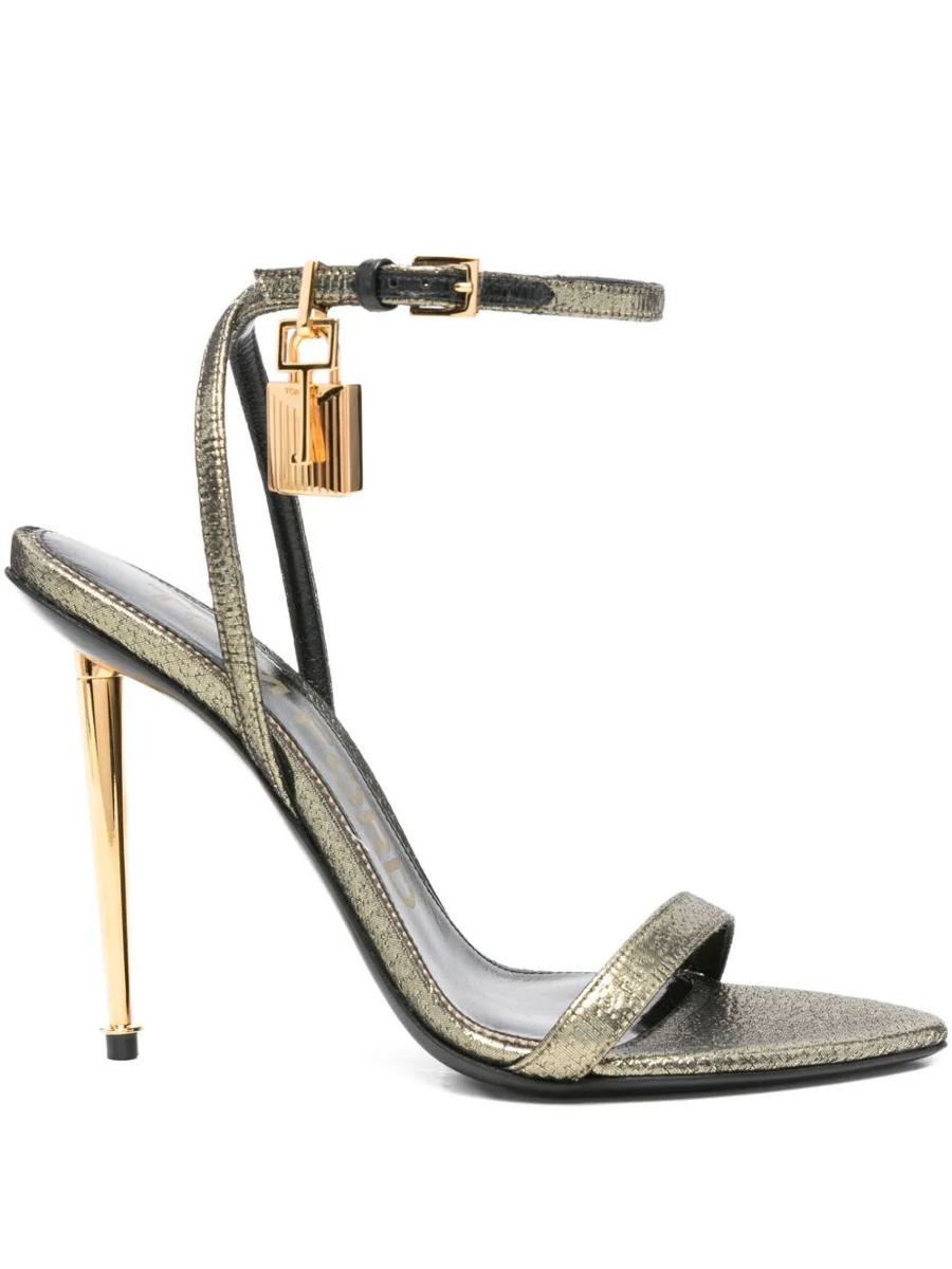 Tom Ford Hammered-Effect Fabric Padlock Pointy Naked Sandals Shoes