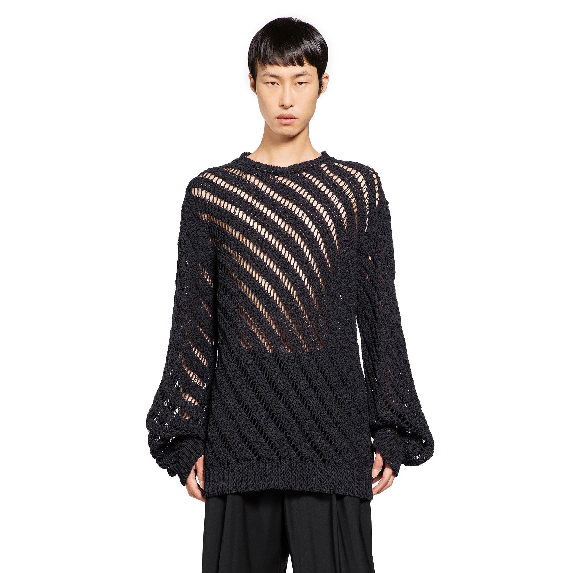Maglione traforato in cotone e nylon