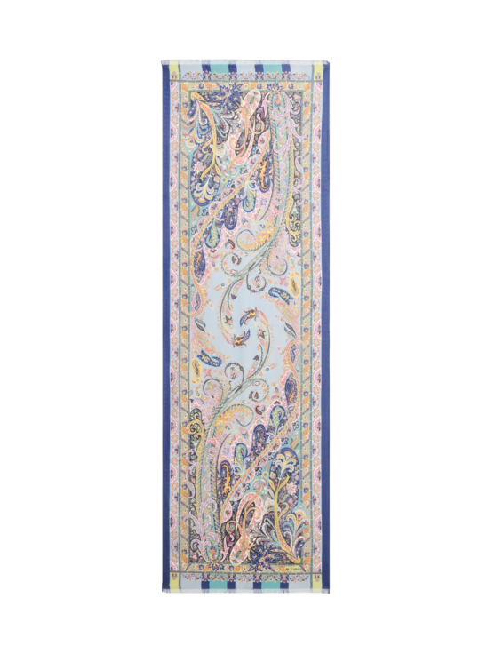 Etro, Écharpe En Soie À Ramages, Femme, Bleu