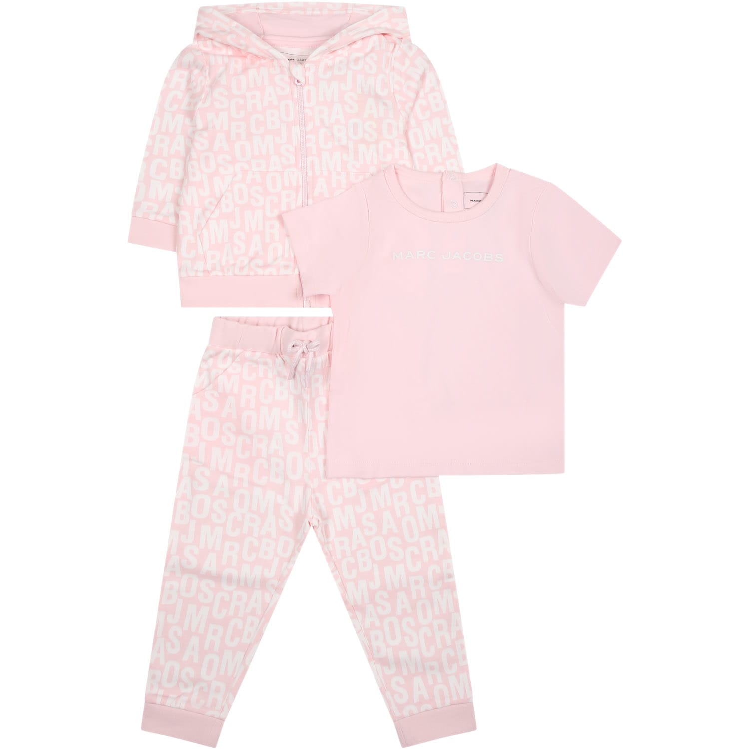 Little Marc Jacobs Pink Suit For Baby Girl With Logo
