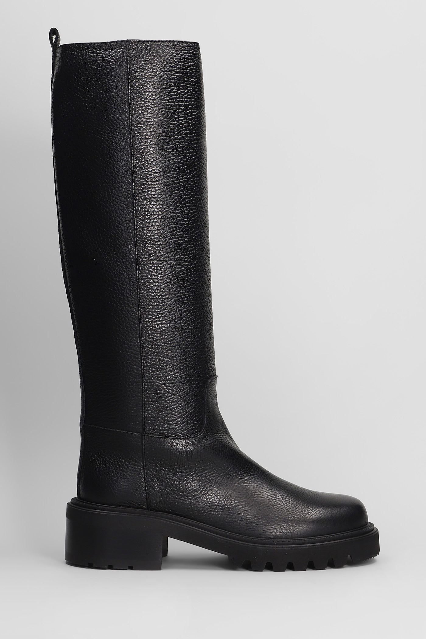 Via Roma 15 Low Heels Boots In Black Leather