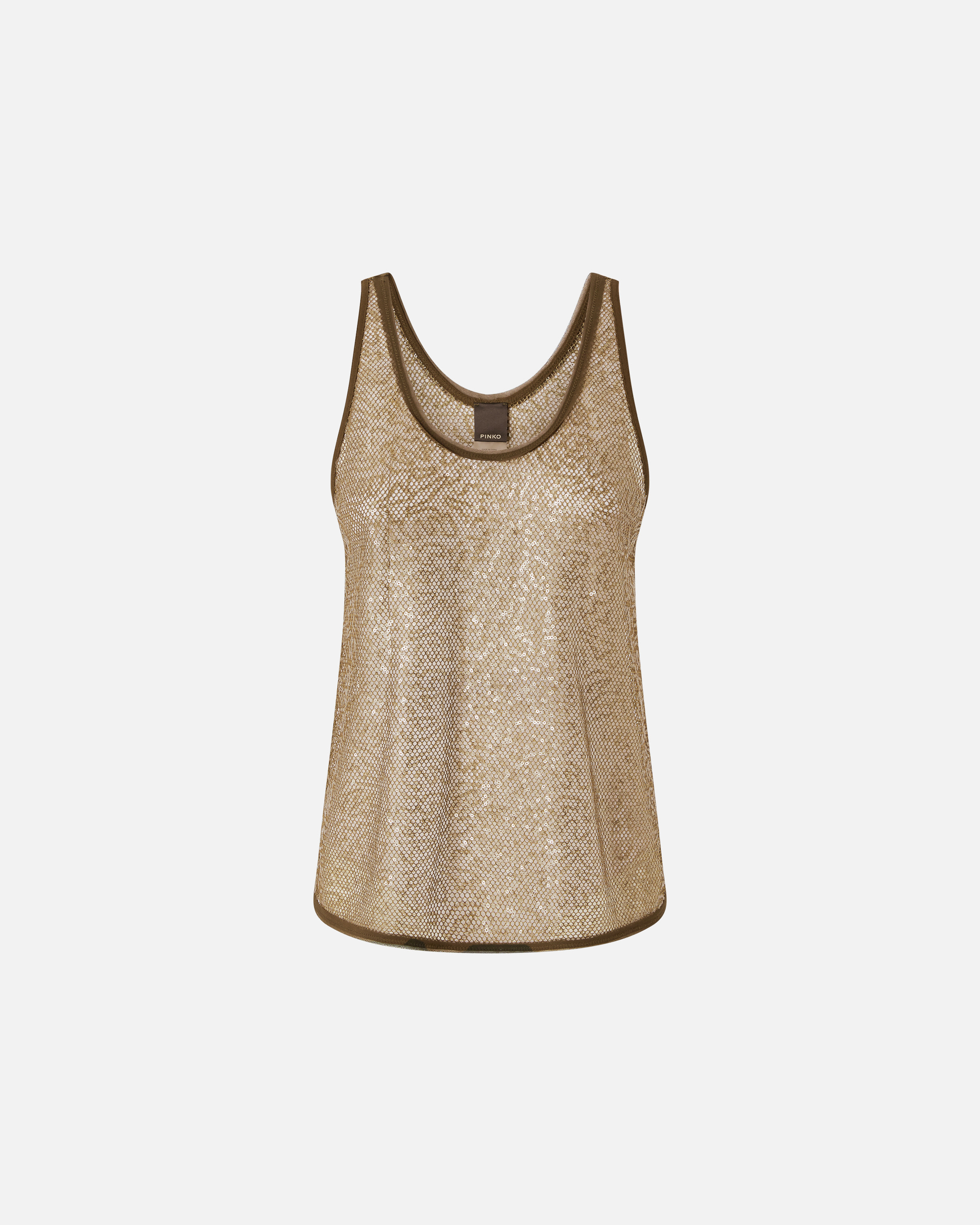 Pinko, Débardeur pailleté en maille filet, Olive militaire, M
