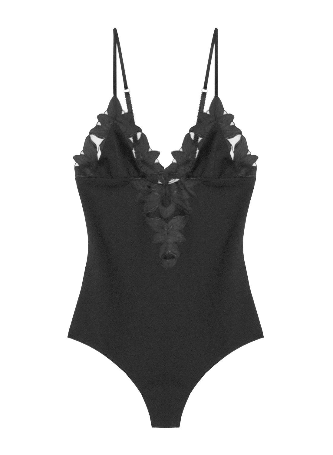Fleur du Mal Lily Embroidery V-Neck Plunge Bodysuit