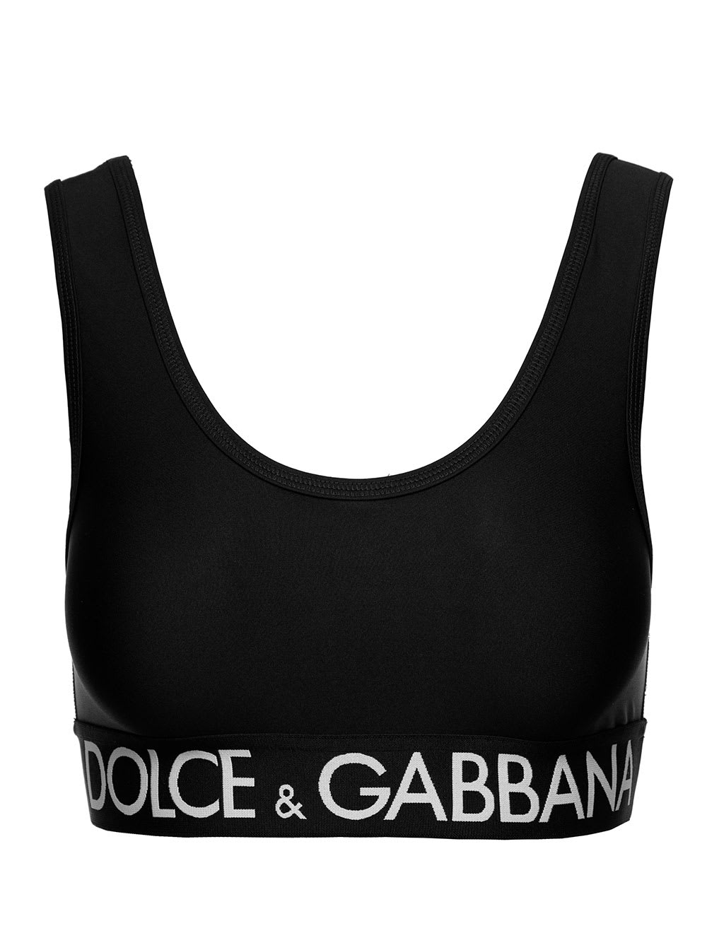 Dolce & Gabbana Black Sports Bra With Branded Band In Stretch Tech Fabric Woman