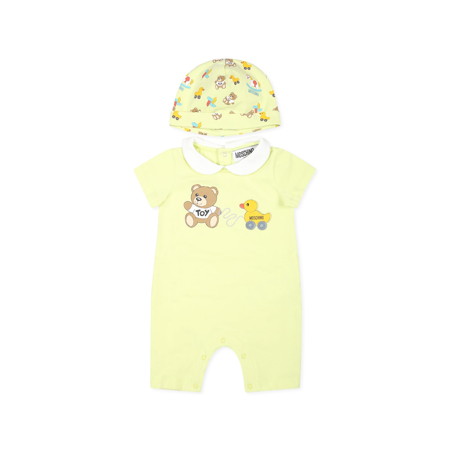 Moschino Yellow Romper Set For Babykids With Teddy Bear