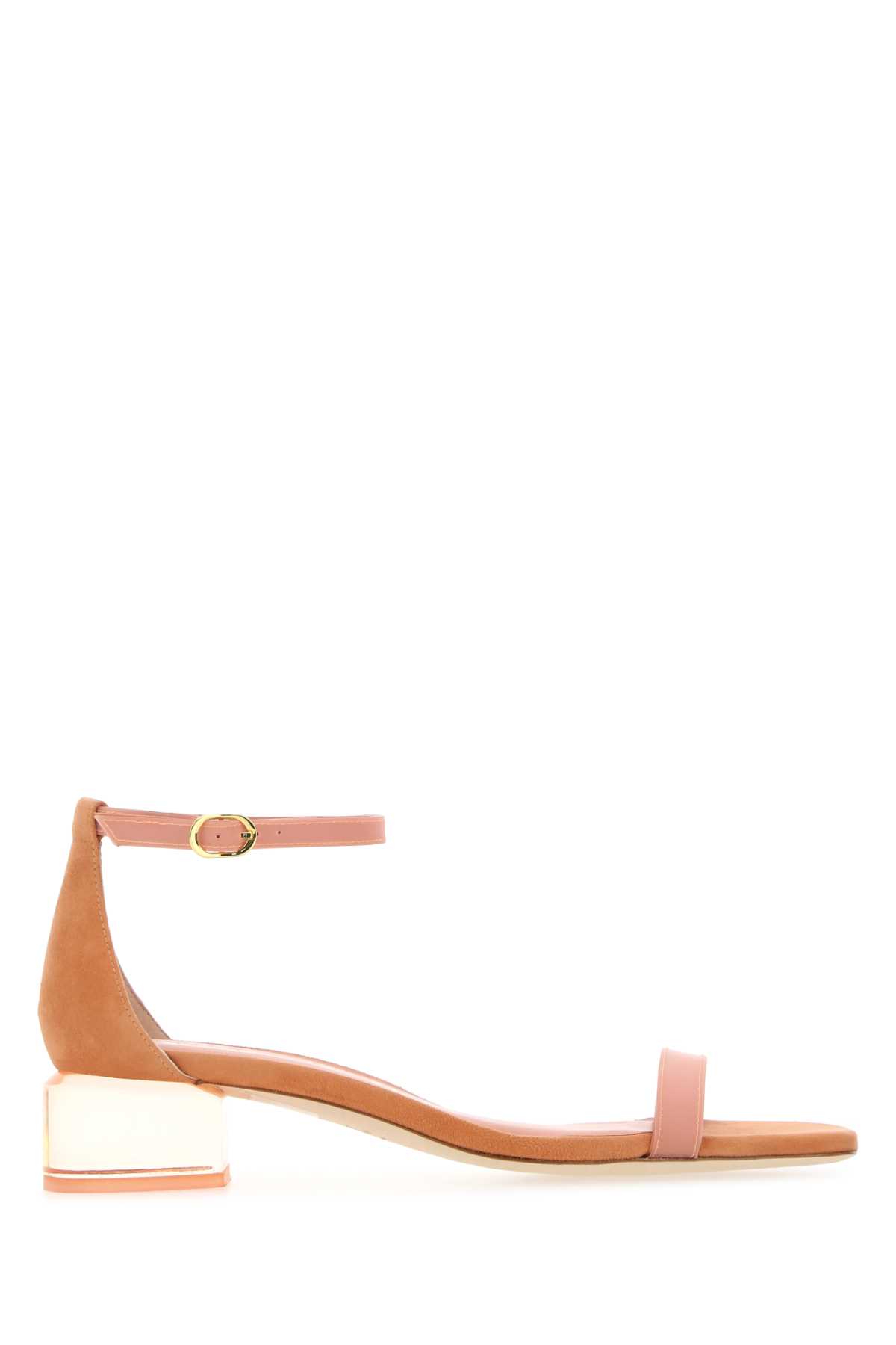 Stuart Weitzman Peach Suede Lucite Nudistcurve Sandals