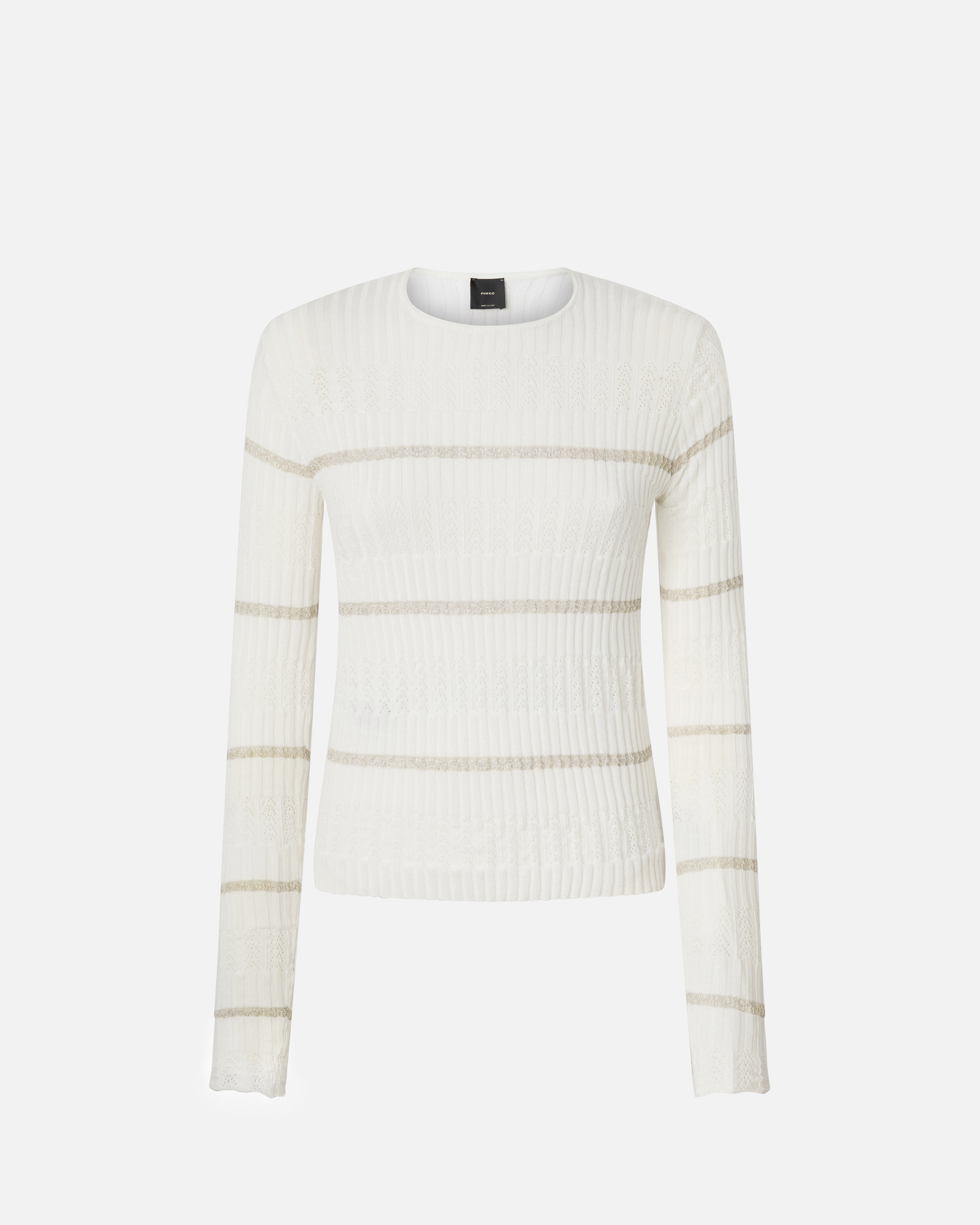 Pinko, Pull en maille côtelée à rayures métallisées, Blanc-blanche-neige, XXS
