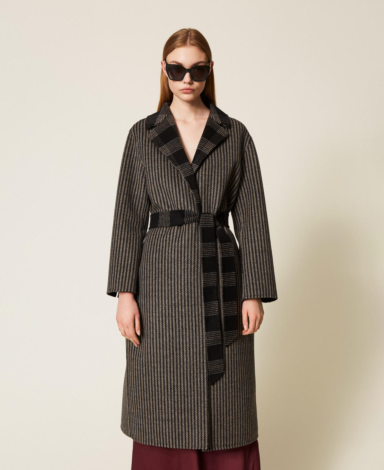 Twinset Blousons et manteaux - Manteau réversible en drap double, Double Carreau Noir/Blanc Neige, À carreaux, Taille: 38