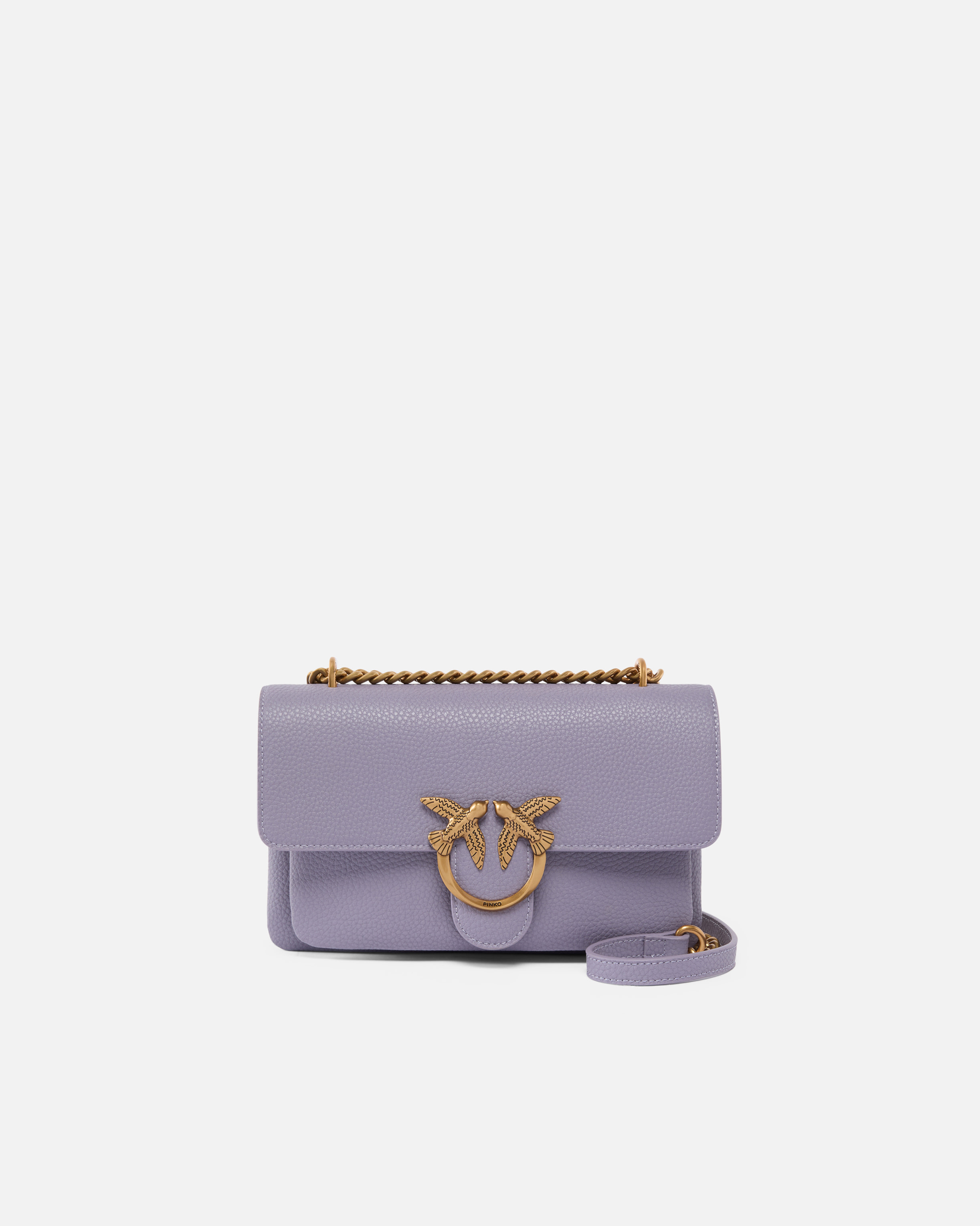 Pinko, Petit sac à bandoulière Love Bag en cuir souple, Violet cendré-or antique, U