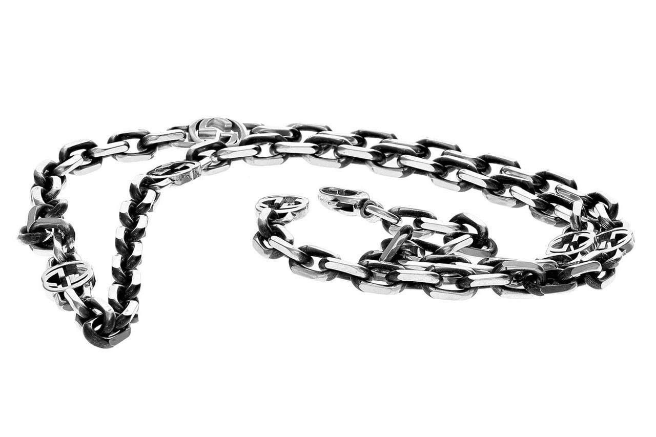 GUCCI 6 Interlocking GG Stations Silver Necklace YBB61694100100U
