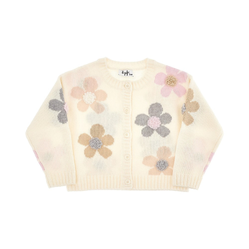 IL GUFO 儿童花卉羊毛开衫