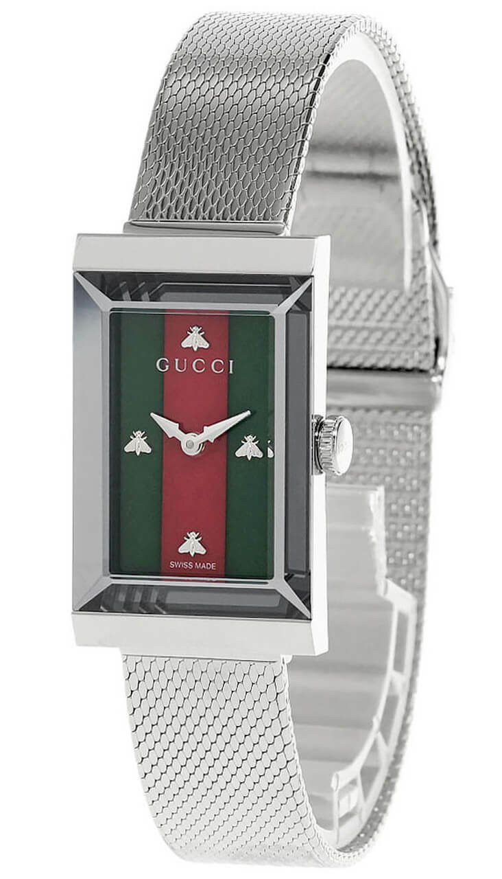 GUCCI G-Frame 21MMx34MM Green/Red MOP Dial Mesh Bracelet Watch YA147401