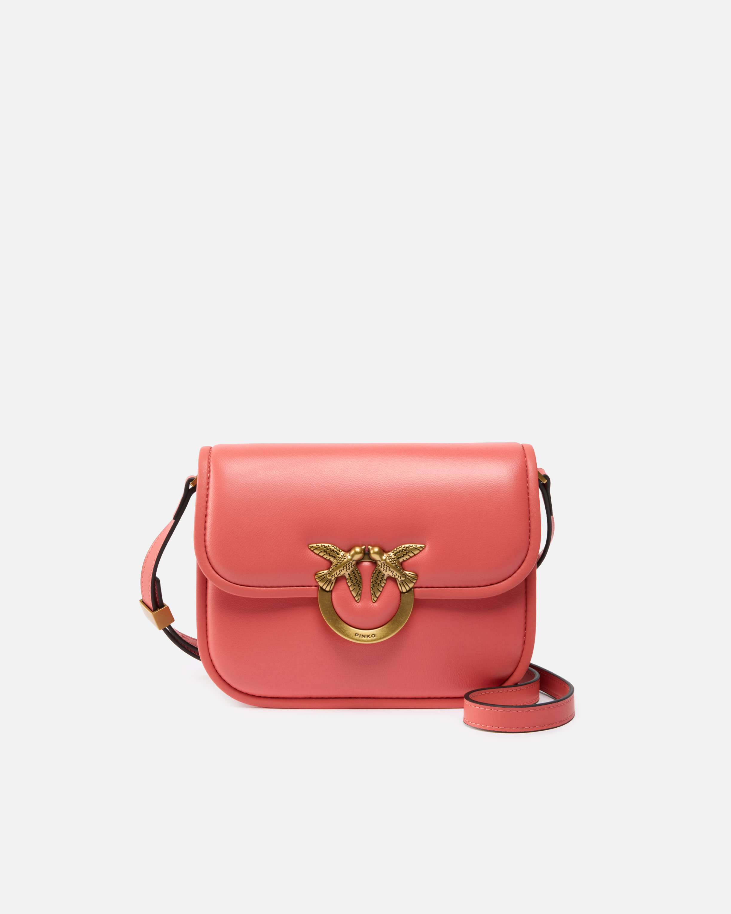 Pinko, Love Bag Box square shoulder bag in nappa leather, Corail épicé-or antique, U
