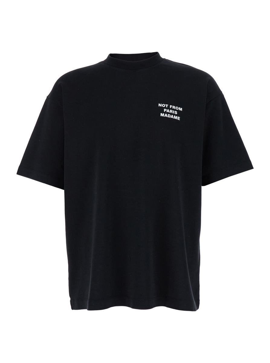Black Crewneck T-Shirt With Slogan Print On The Front And Back In Cotton Man