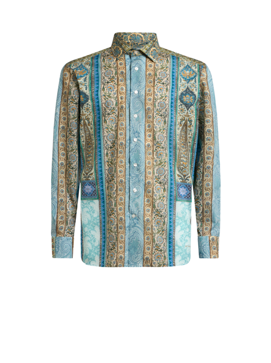Etro, Chemise Imprimée En Coton, Homme, Bleu, Taille 42