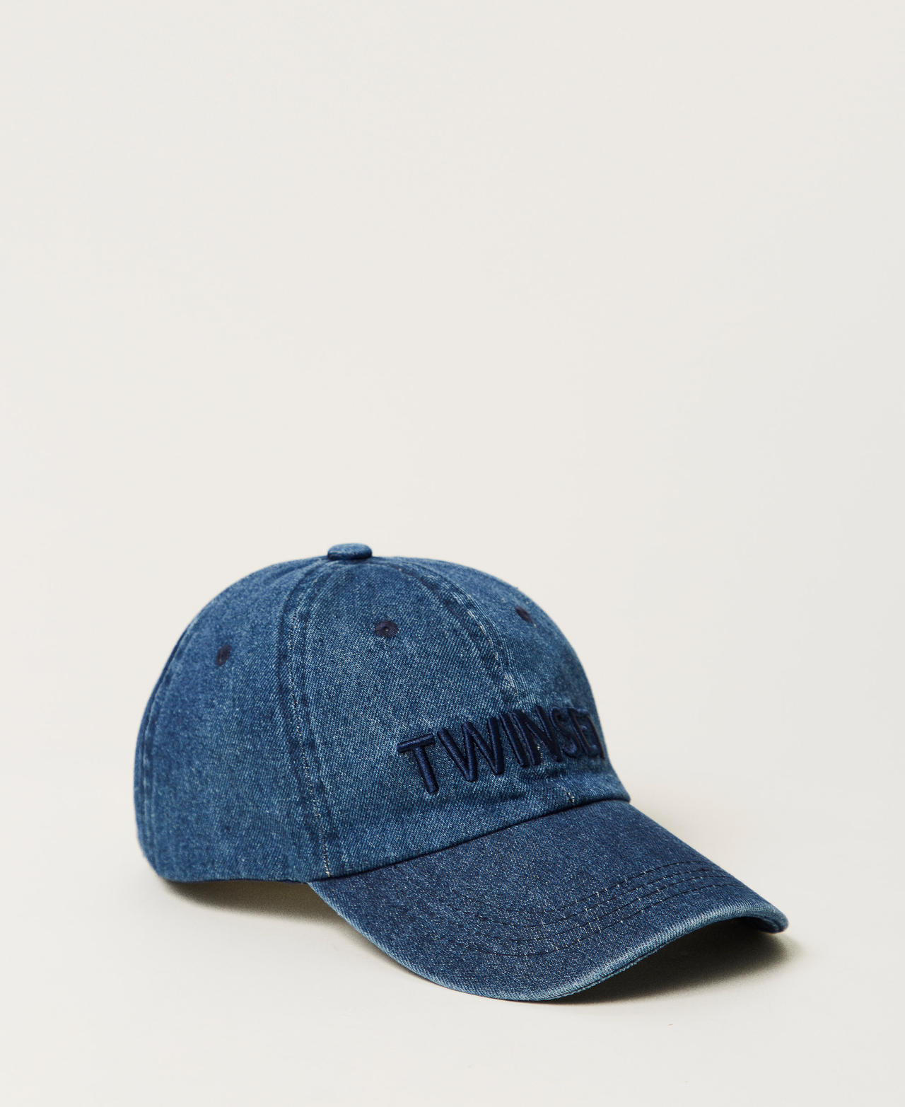 Twinset Accessoires - Casquette de baseball en denim avec logo, Bleu Denim, Jean, Taille Unique