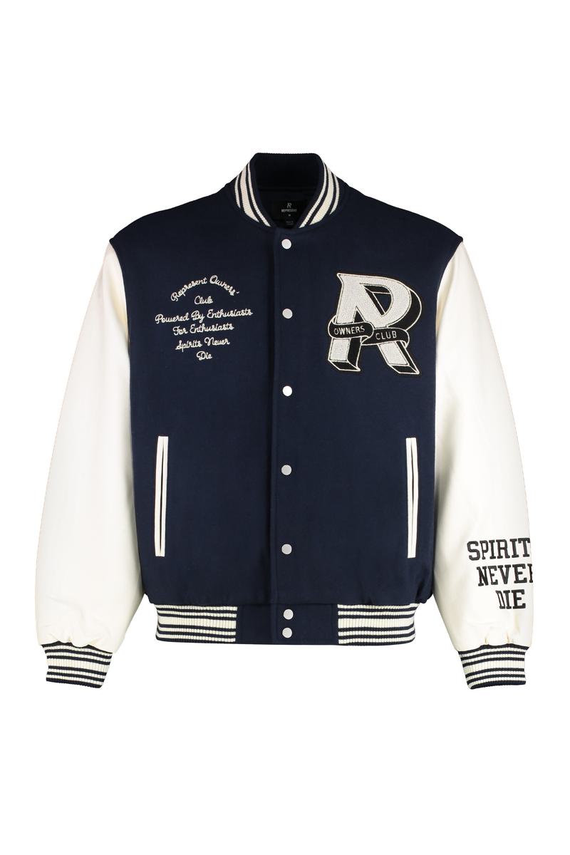 Represent 羊毛与仿皮革飞行夹克