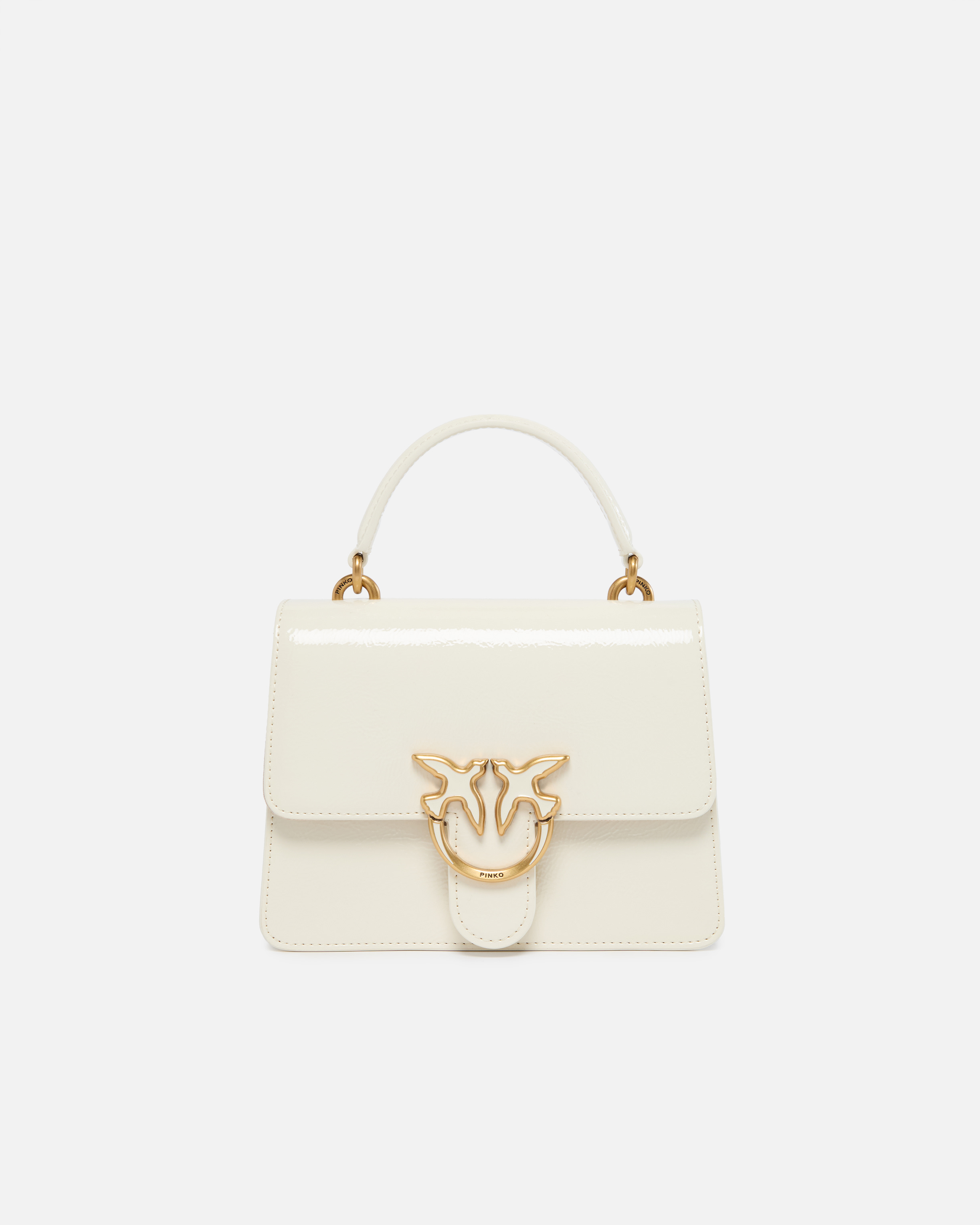 Pinko, Petit sac Love Bag à anse et bandoulière effet cuir brillant, Blanc+blanc-or antique, U