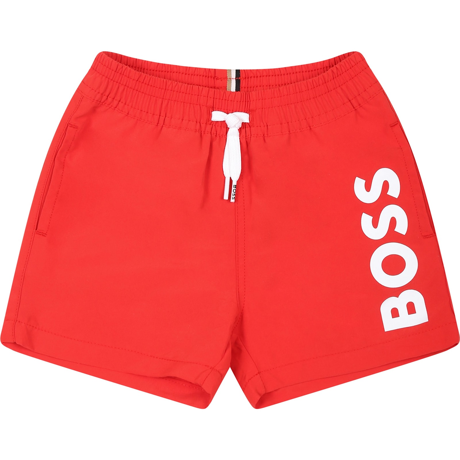 Hugo Boss Red Swim Shorts For Baby Boy With Logo