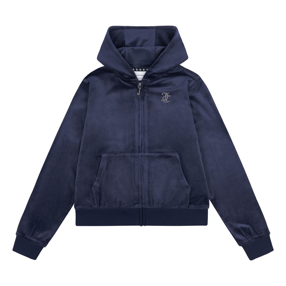 Full Zip Diamante Velour Hoody