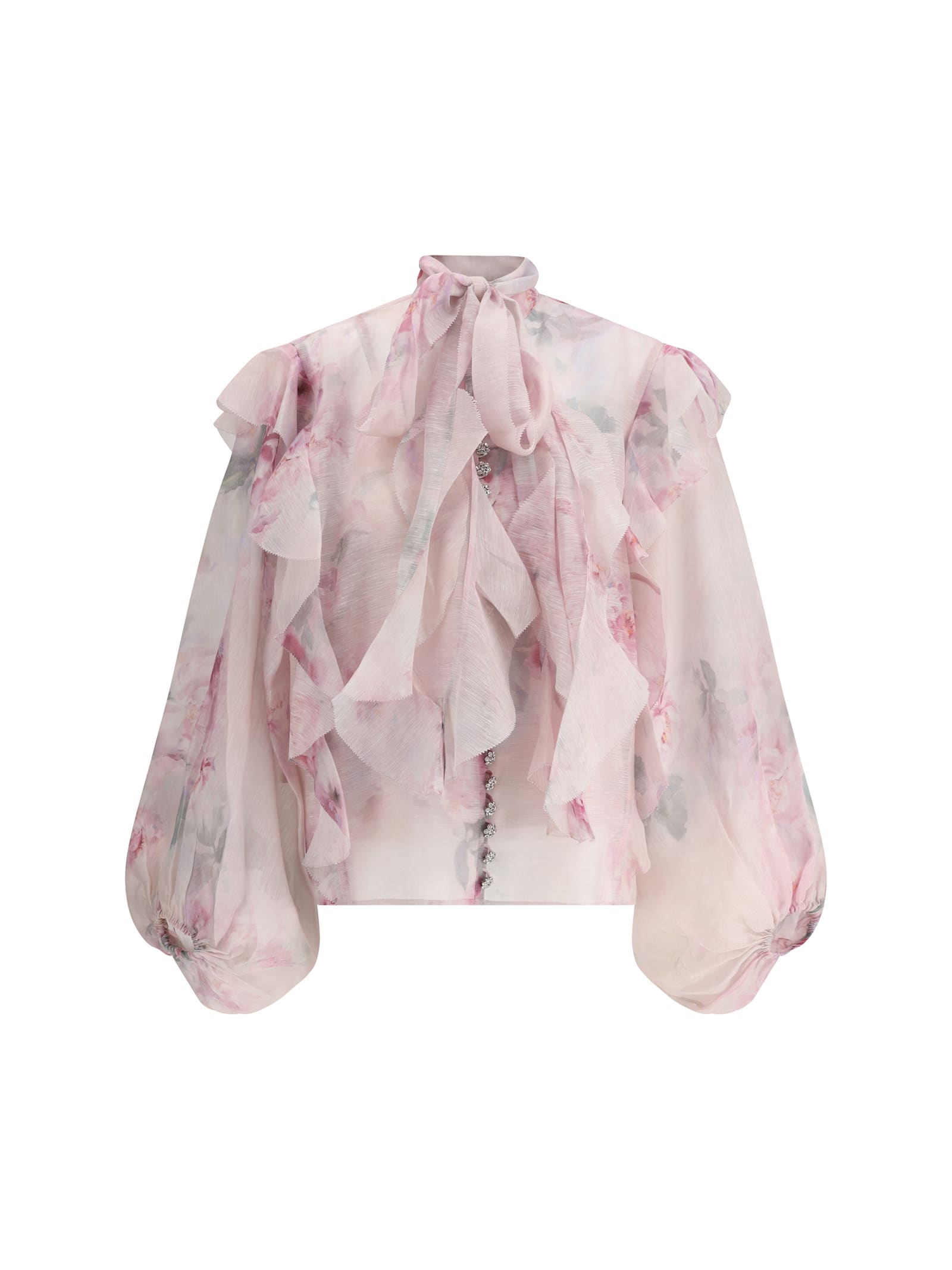 Zimmermann Crush Tie Neck Ruffle Blouse