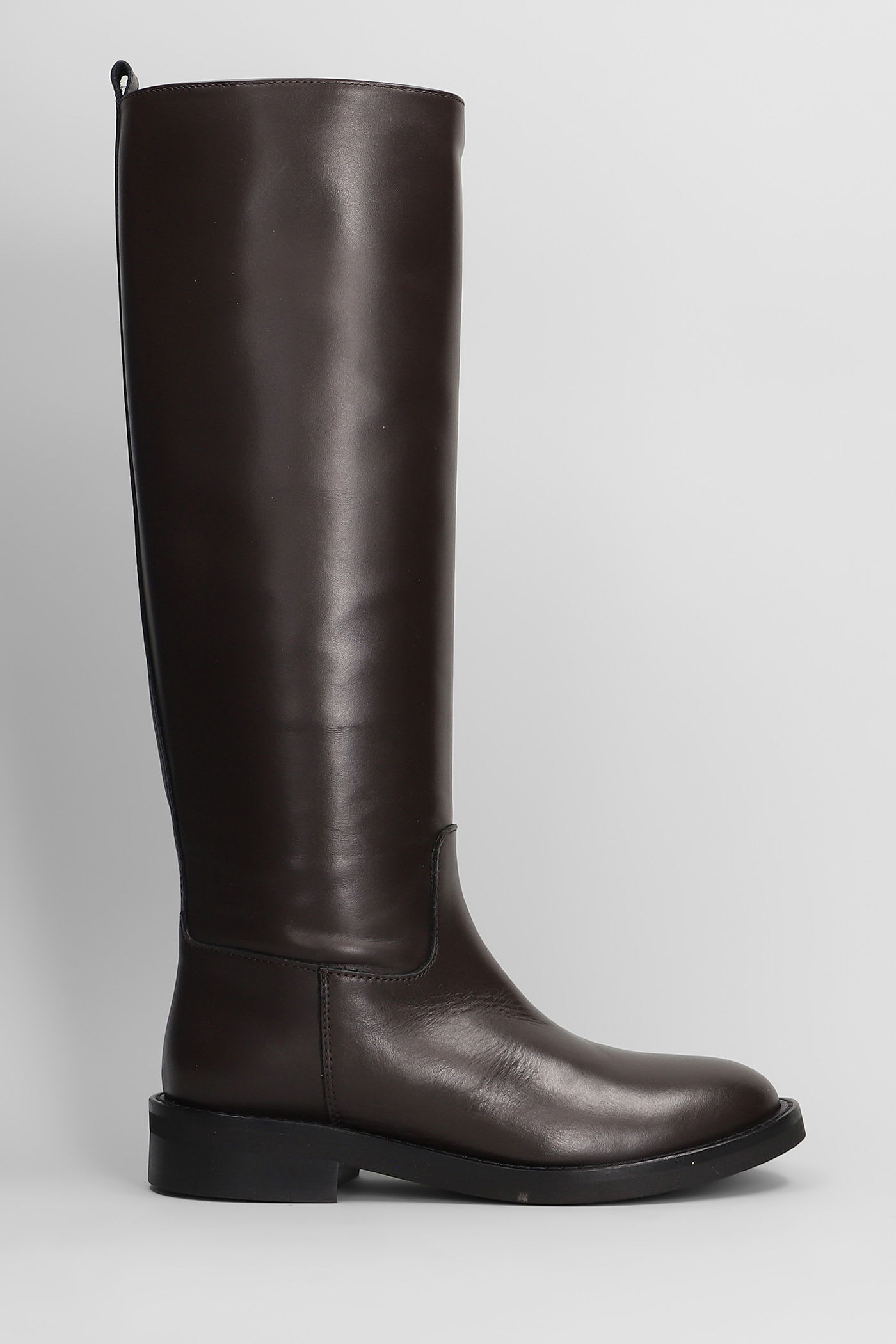 Via Roma 15 Low Heels Boots In Dark Brown Leather
