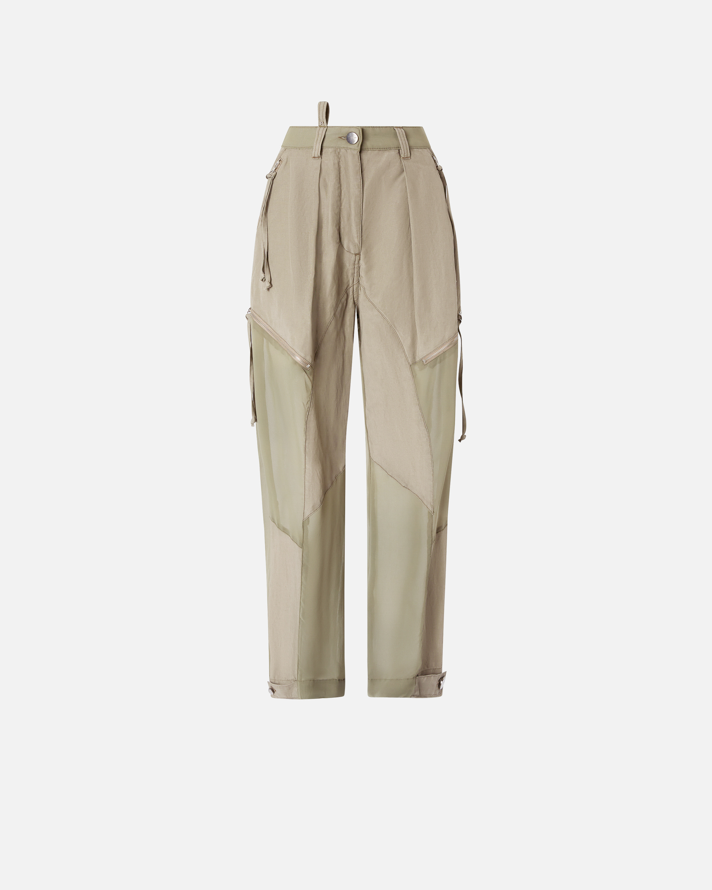 Pinko, Pantalon P-Pants avec fermetures zippées et empiècements transparents, Vert lichen, 36