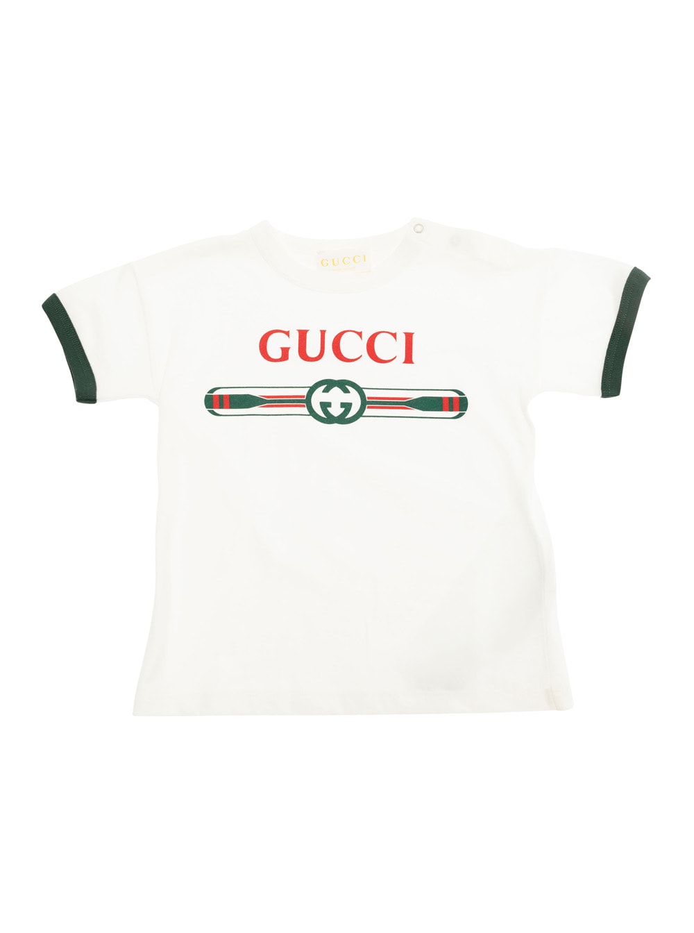 Gucci White Crewneck T-shirt With Logo On The Front In Cotton Baby