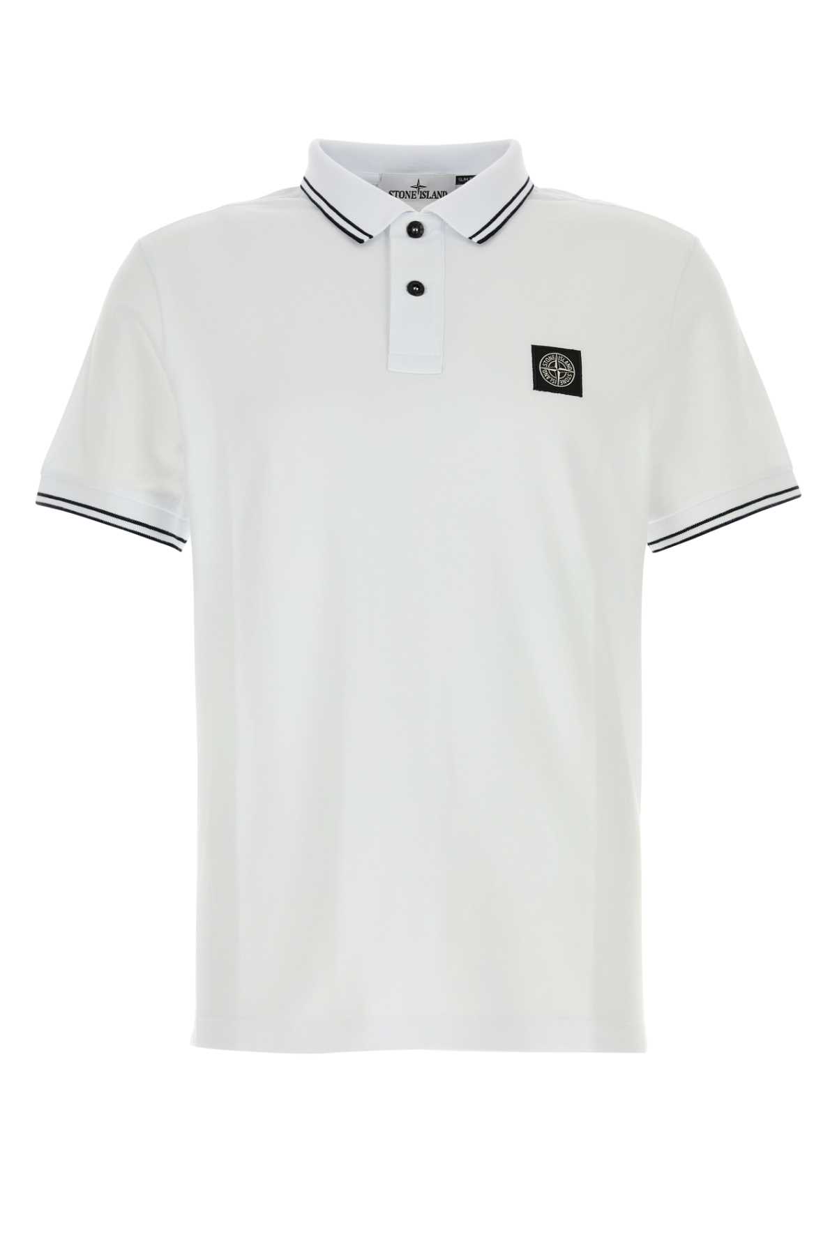 Stone Island White Stretch Piquet Polo Shirt