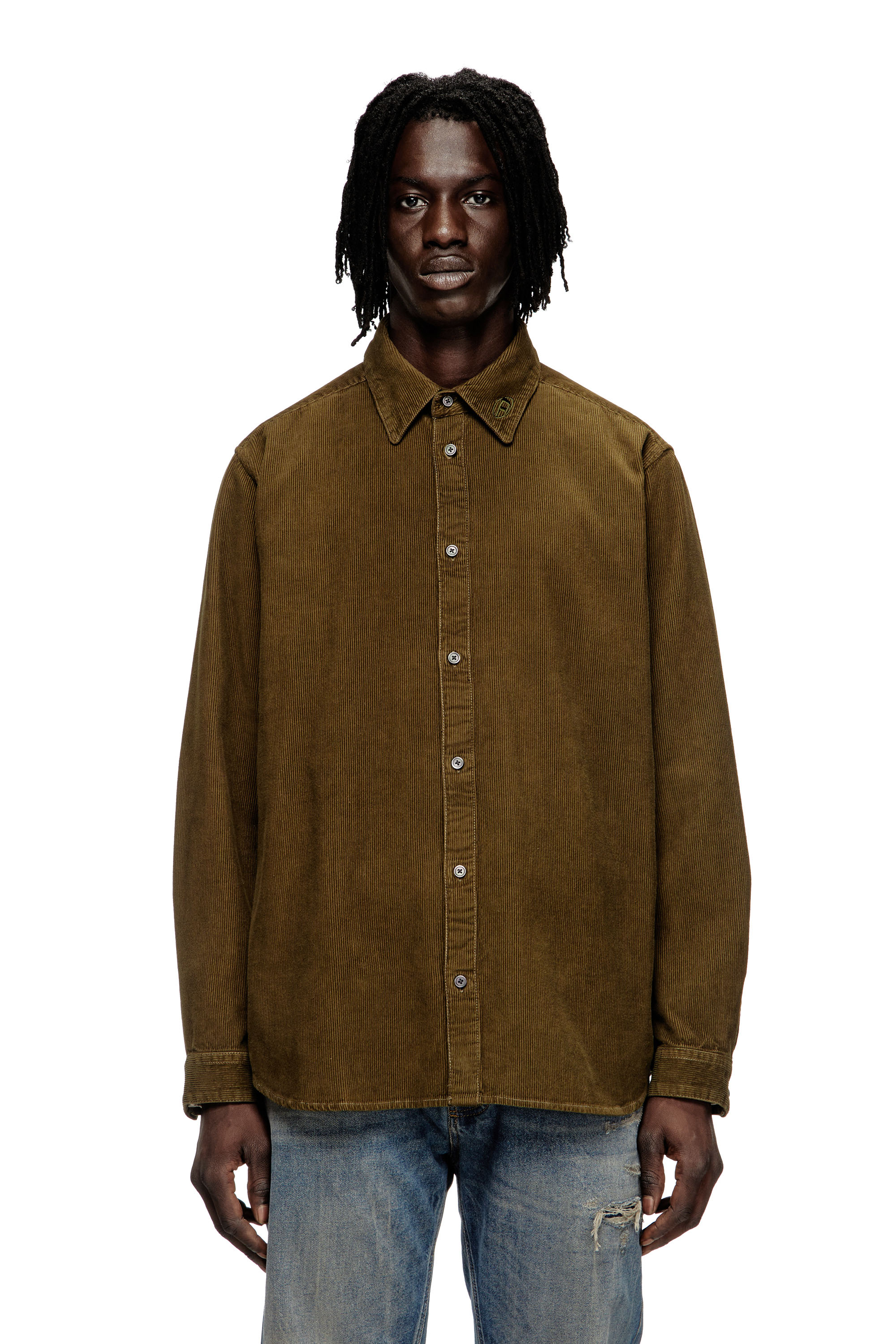 Diesel - Cotton shirt with embroidery on the collar - Shirts - Man - To Be Defined