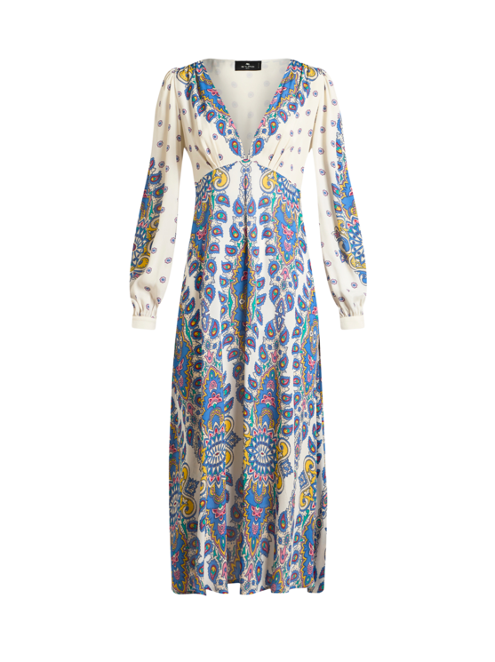 Etro, Robe Midi En Crêpe De Chine, Femme, Blanc, Taille 46