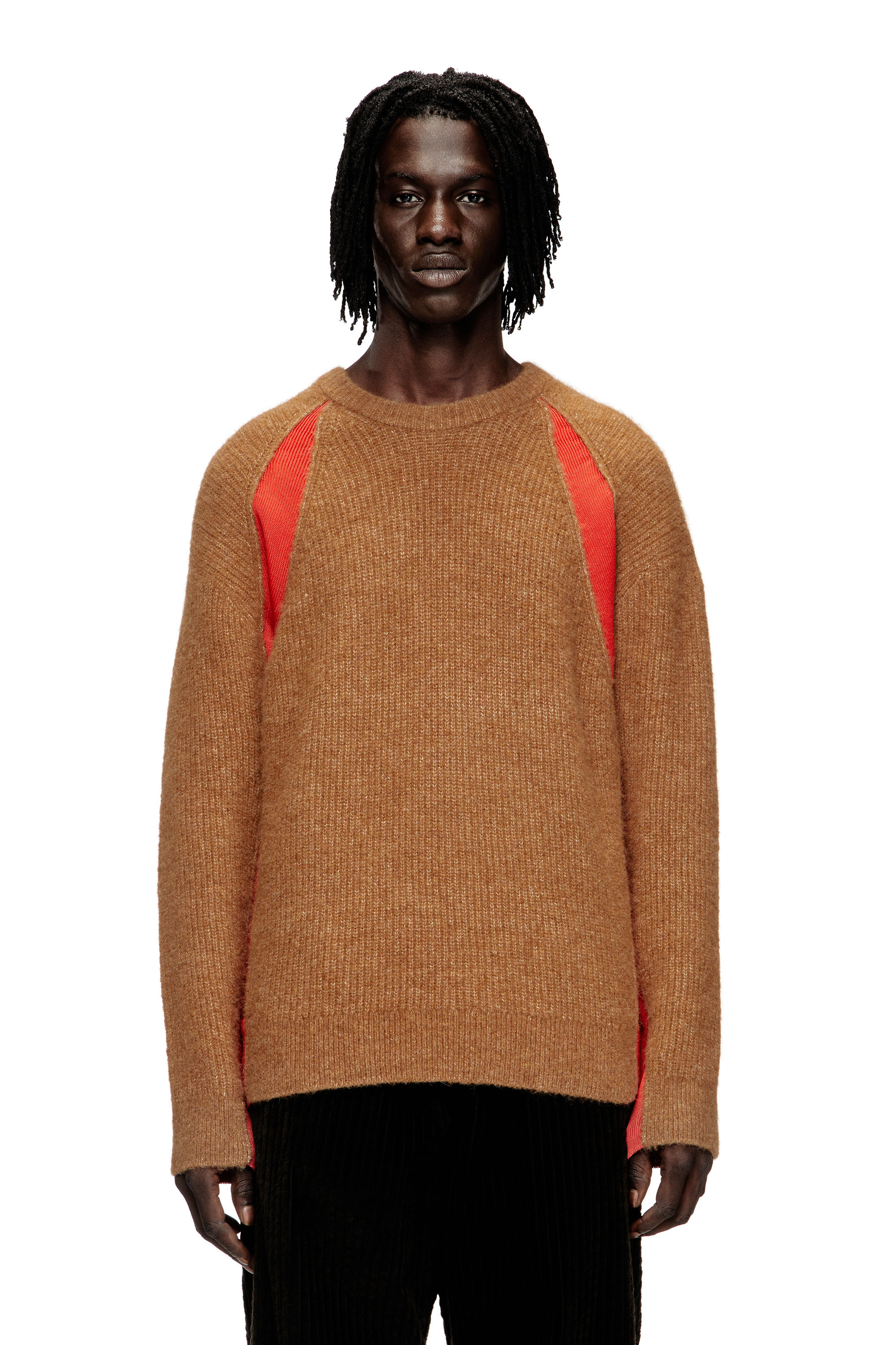 Diesel - Alpaca-blend jumper with contrast inserts - Knitwear - Man - Brown